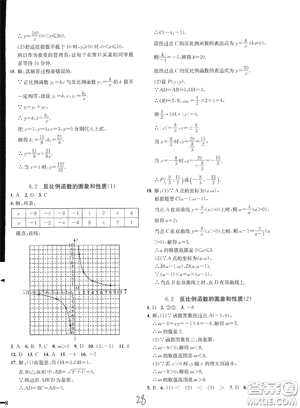 浙江工商大學(xué)出版社2020一閱優(yōu)品作業(yè)本數(shù)學(xué)A本八年級(jí)下冊(cè)浙教版答案