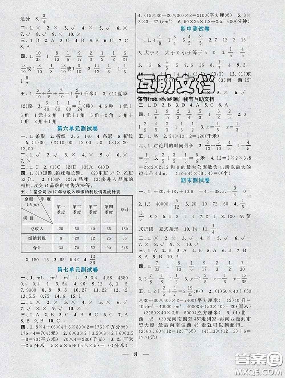 2020新版啟東黃岡作業(yè)本五年級數(shù)學(xué)下冊青島版六三制答案