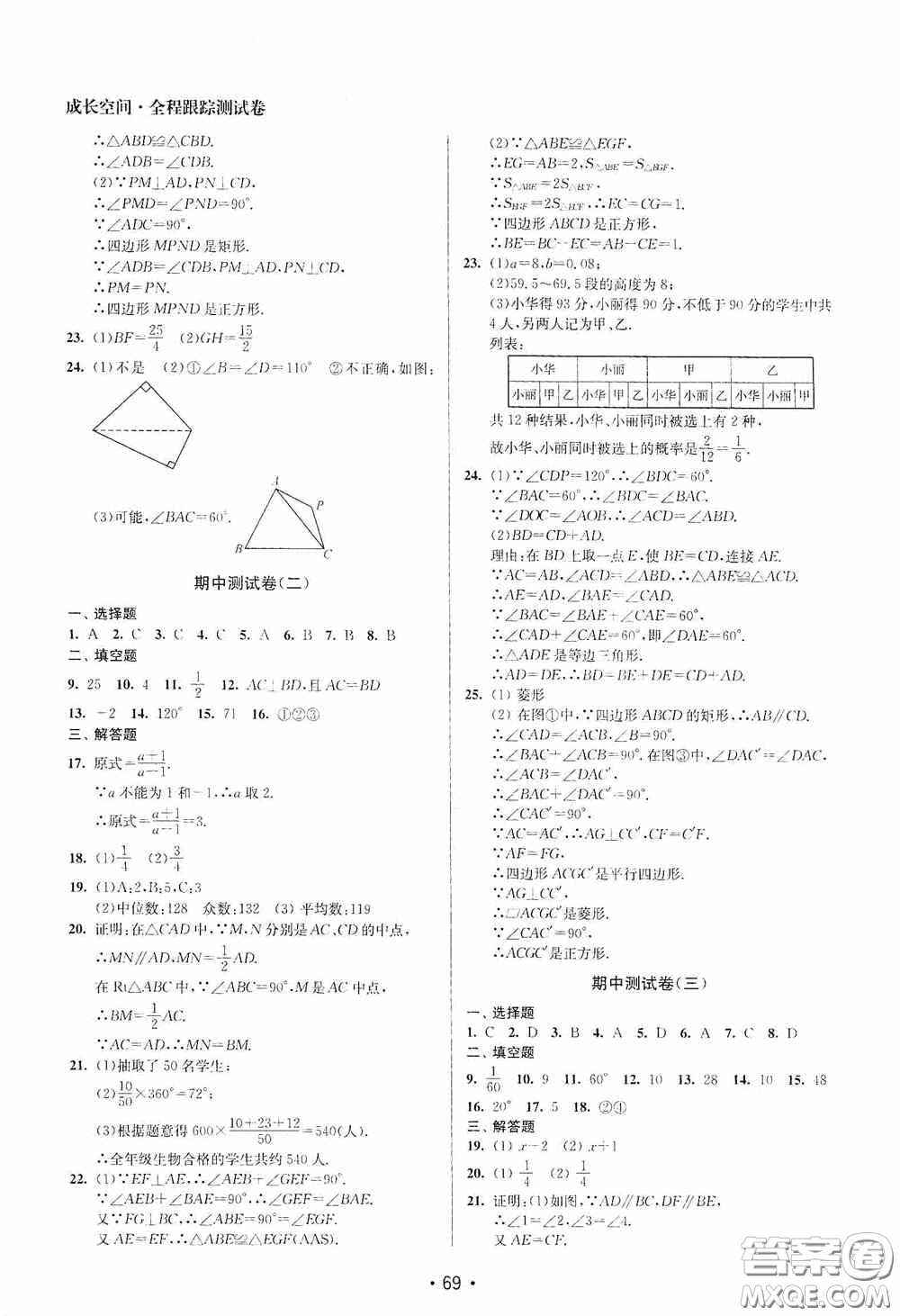 江蘇鳳凰美術(shù)出版社2020成長(zhǎng)空間全程跟蹤測(cè)試卷八年級(jí)數(shù)學(xué)下冊(cè)江蘇版答案