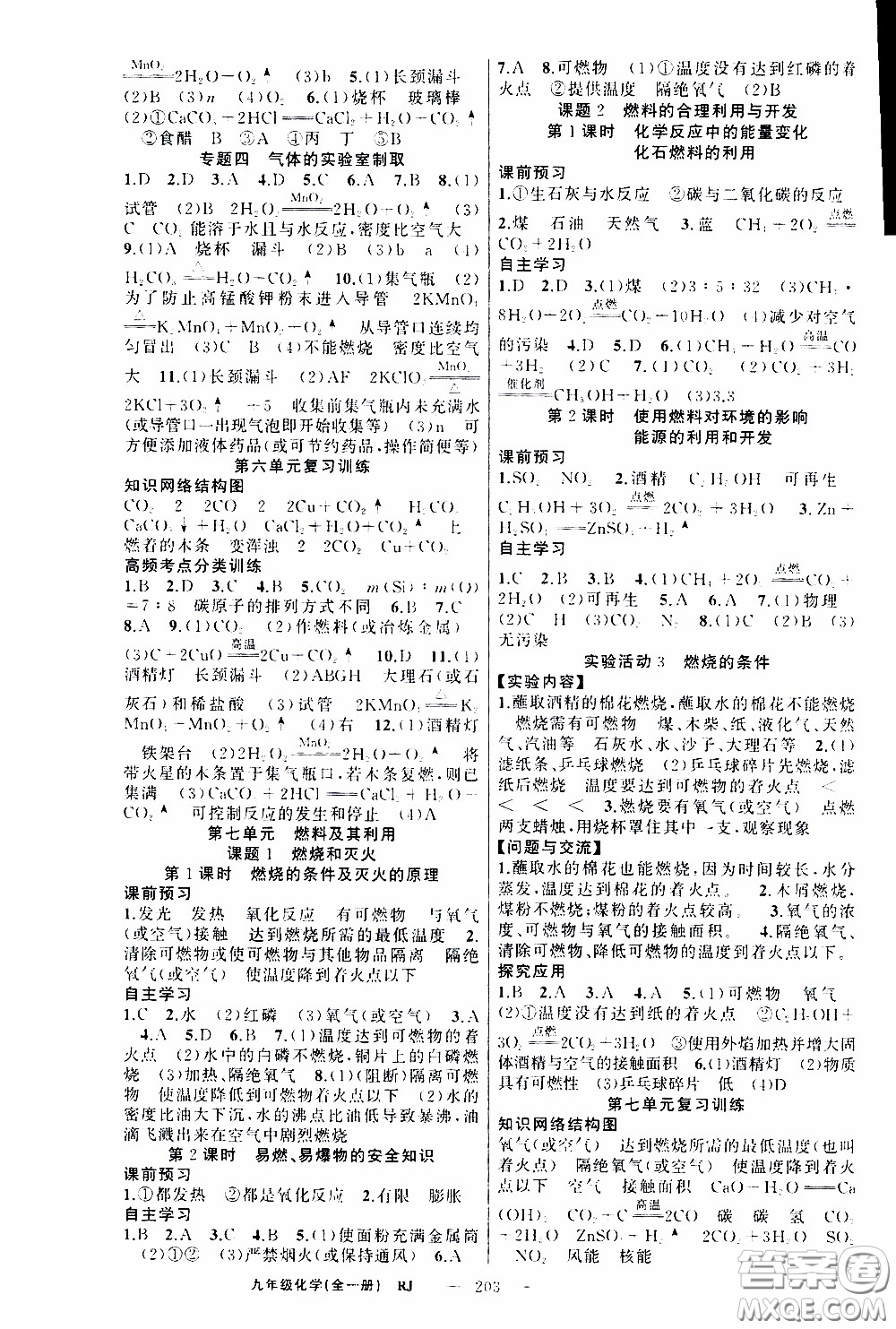 2020年學生課程精巧訓練課堂創(chuàng)新學練測化學九年級下RJ人教版參考答案