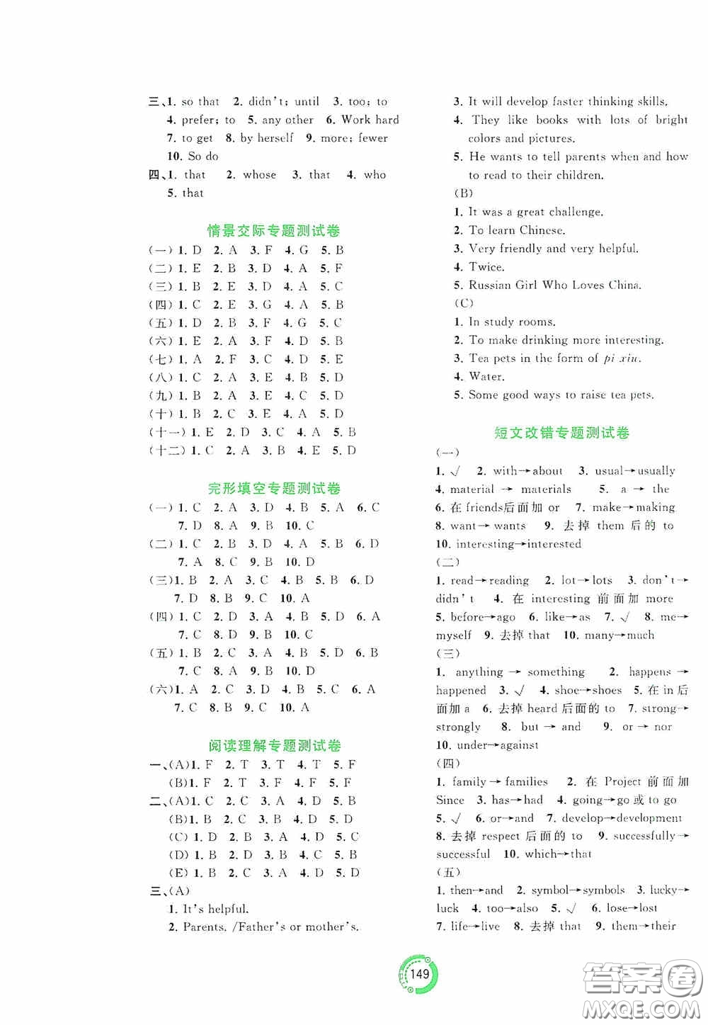 2020中考先鋒中考總復(fù)習(xí)配套測(cè)試卷英語(yǔ)課標(biāo)A版答案