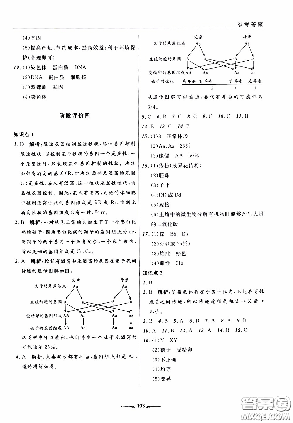 遼寧師范大學(xué)出版社2021新課程評價(jià)手冊八年級生物下冊人教版答案