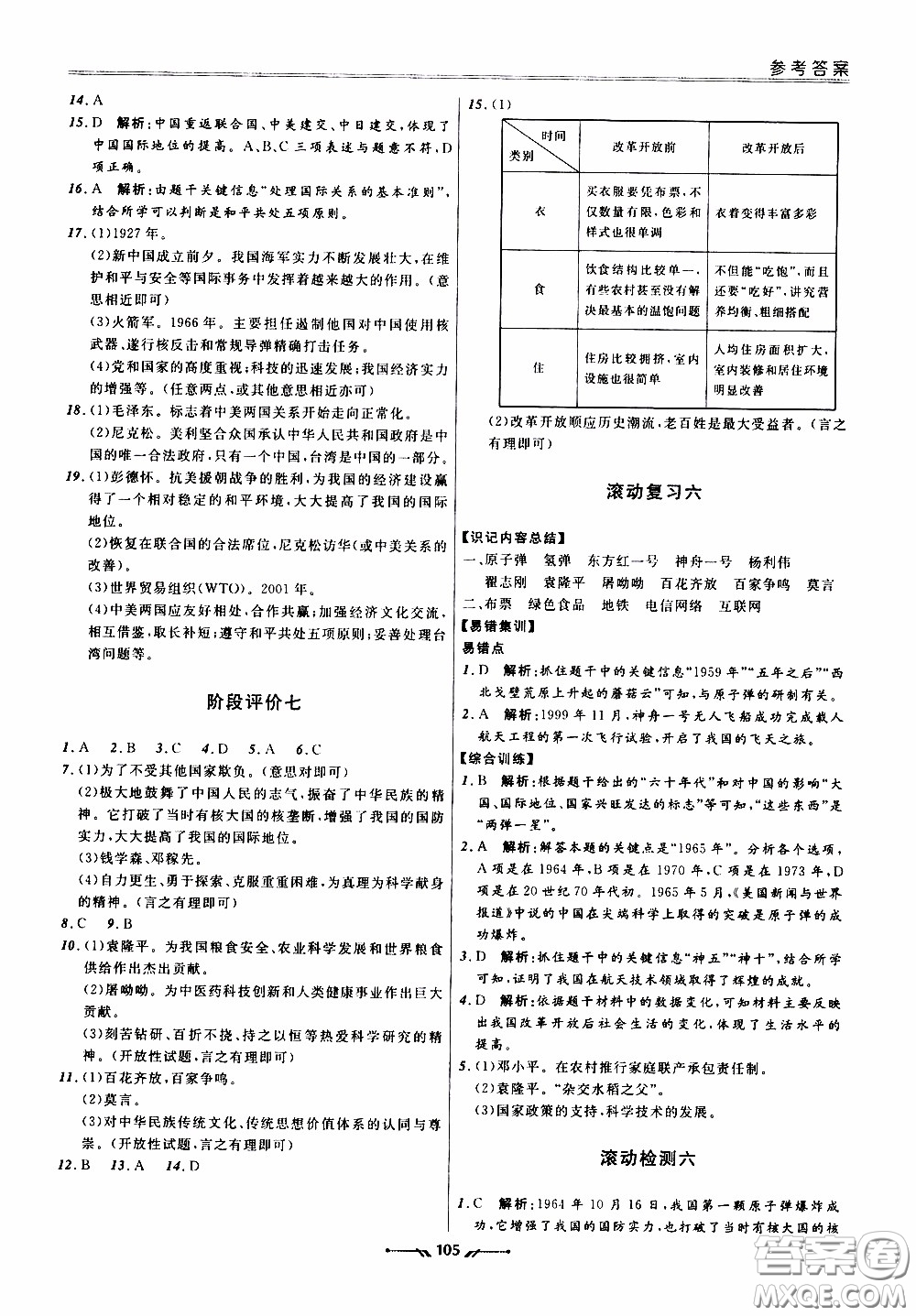 2020年新課程評(píng)價(jià)手冊(cè)歷史八年級(jí)下冊(cè)人教版參考答案