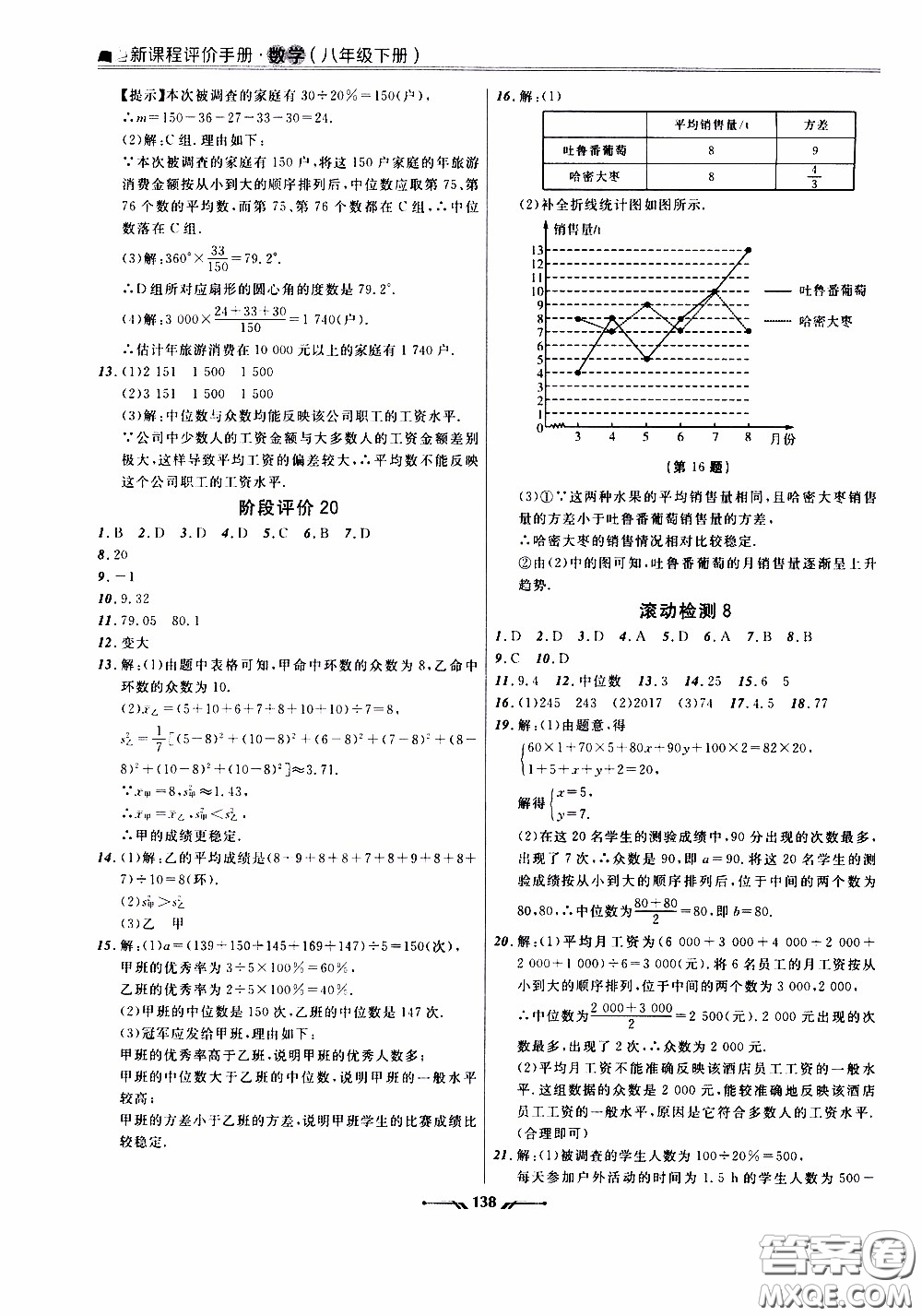 遼寧師范大學(xué)出版社2021新課程評價手冊八年級數(shù)學(xué)下冊答案