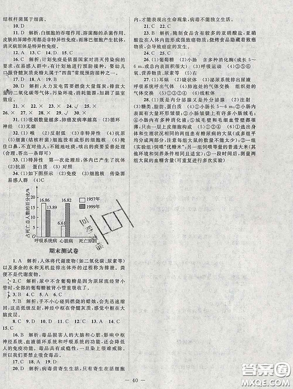 2020春課堂精練七年級(jí)生物下冊(cè)北師版河北專版答案