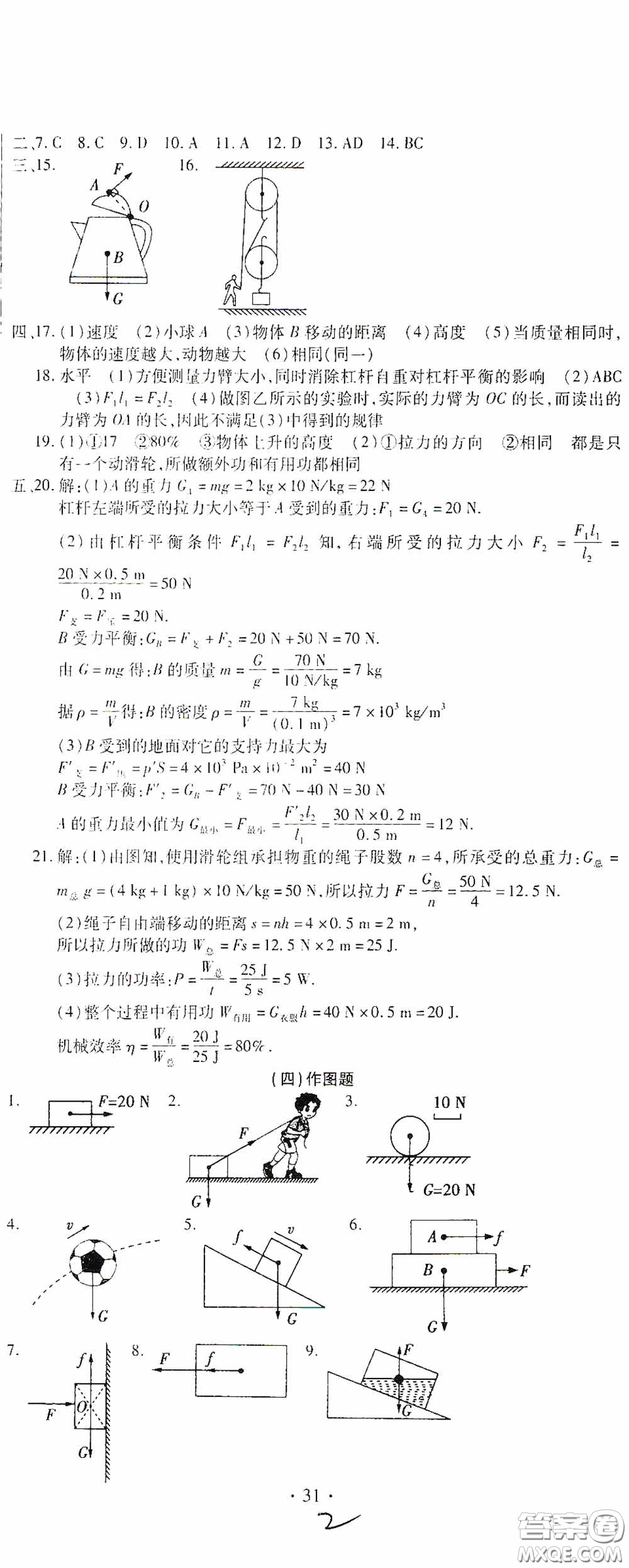 全程測(cè)評(píng)試卷2020期末復(fù)習(xí)大沖刺八年級(jí)物理下冊(cè)答案