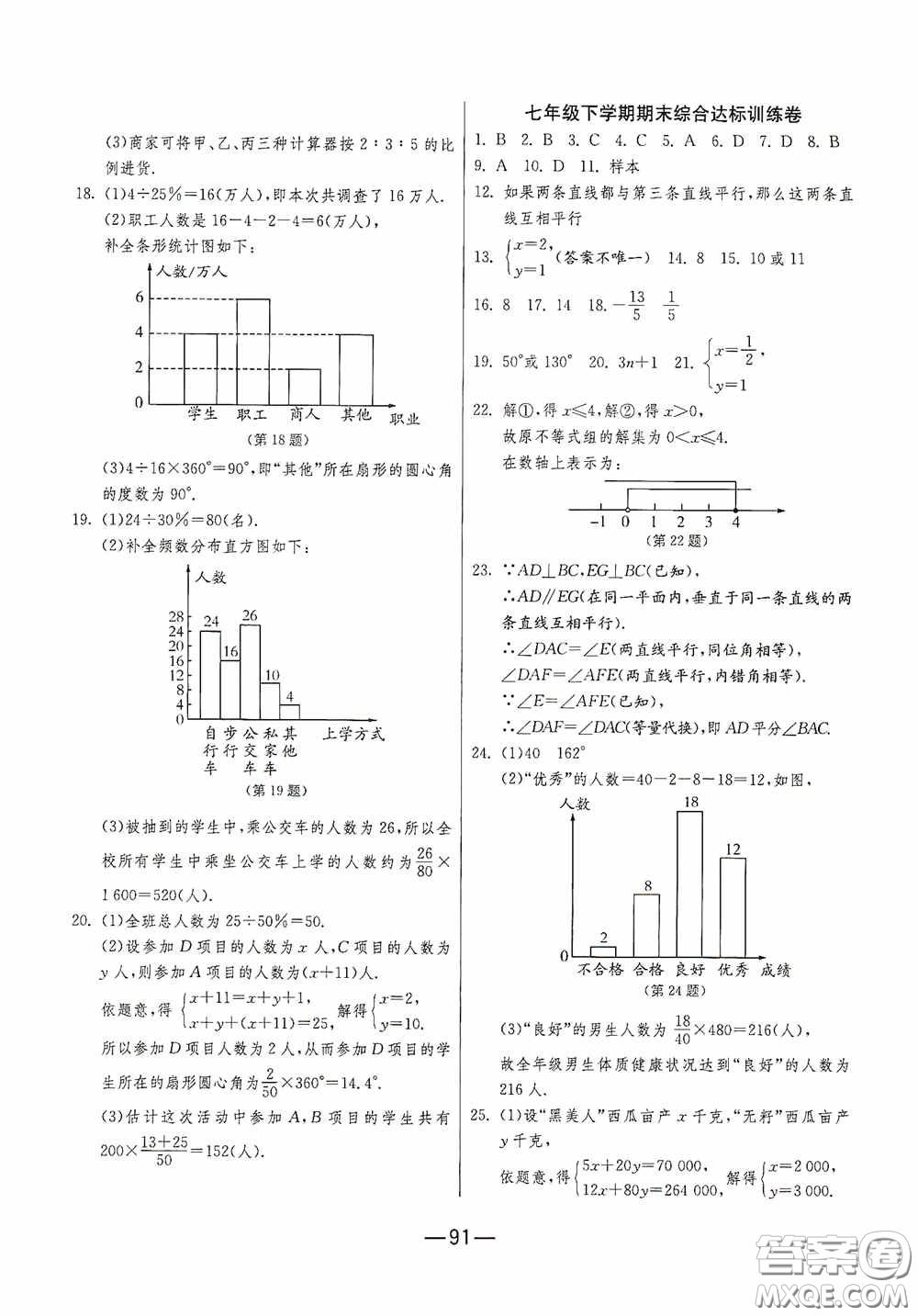 江蘇人民出版社2020期末闖關(guān)沖刺100分七年級數(shù)學(xué)下冊RMJY版答案