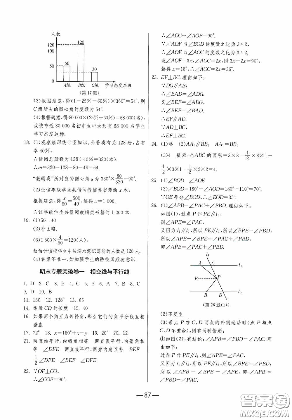 江蘇人民出版社2020期末闖關(guān)沖刺100分七年級數(shù)學(xué)下冊RMJY版答案