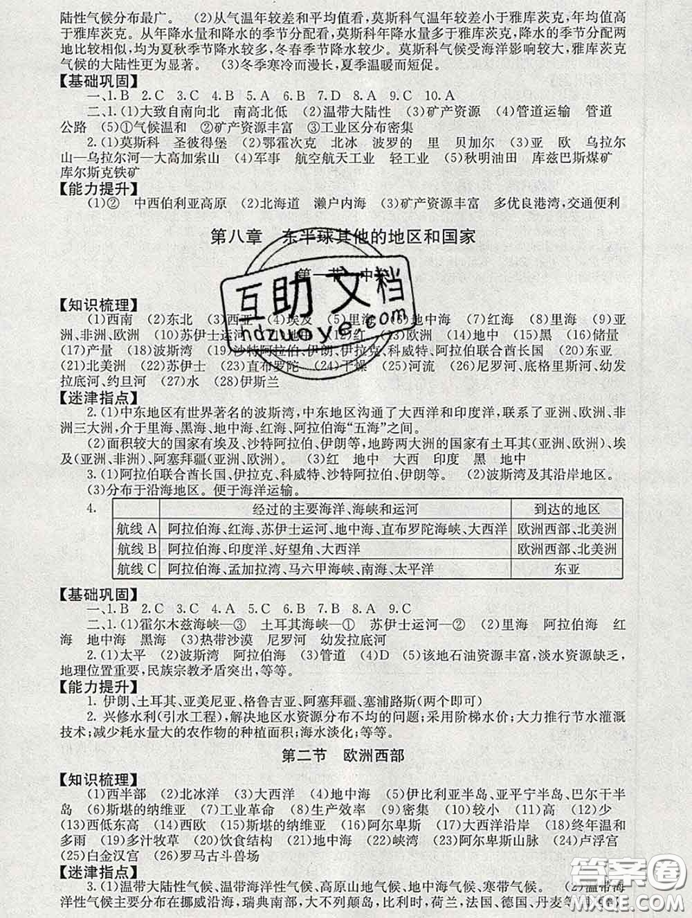 2020春海淀名師伴你學同步學練測七年級地理下冊人教版答案