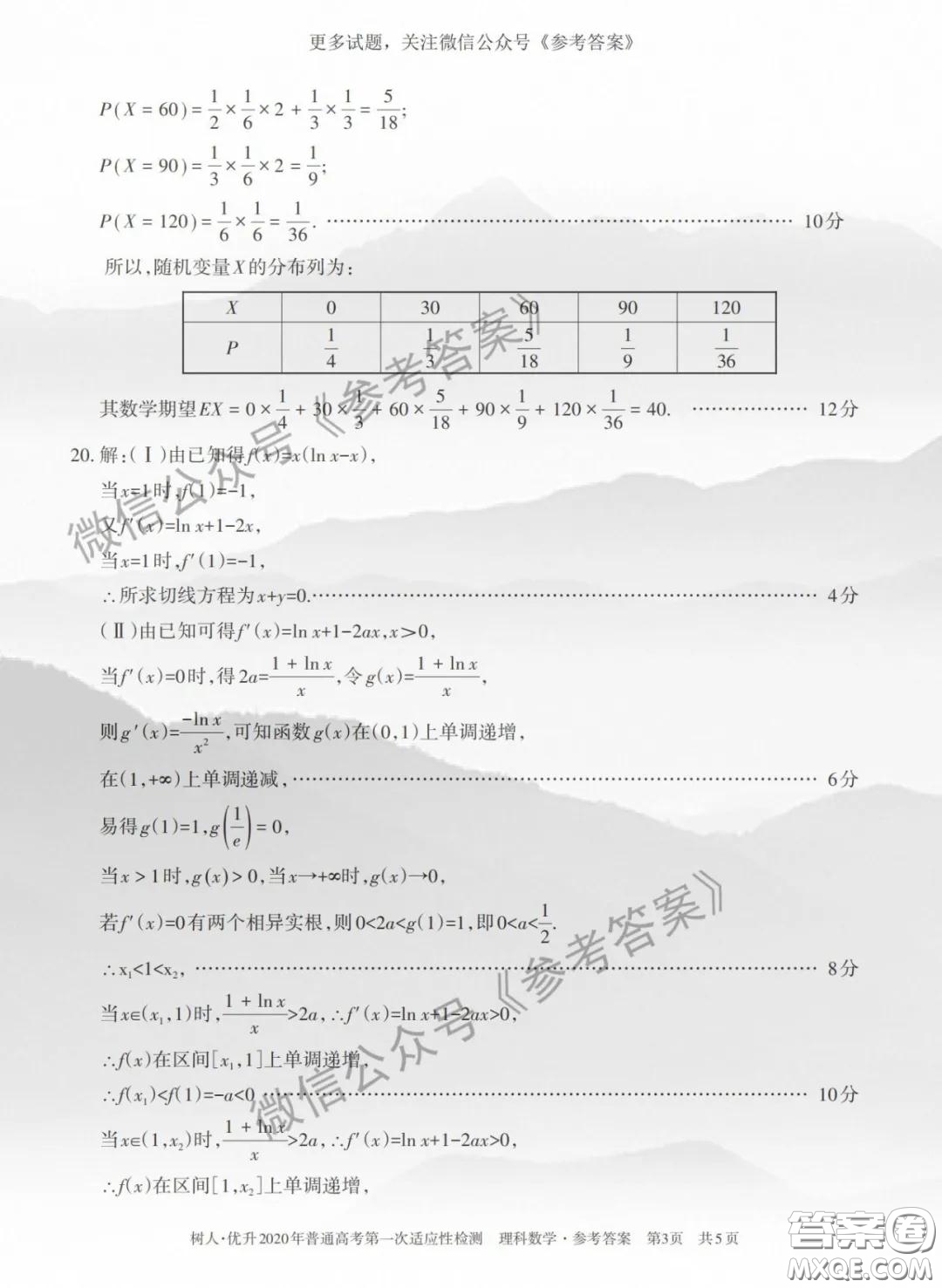 2020年新疆普通高考第一次適應(yīng)性檢測理科數(shù)學(xué)答案