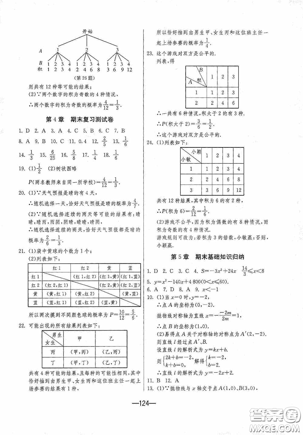 江蘇人民出版社2020期末闖關(guān)沖刺100分九年級(jí)全一冊(cè)數(shù)學(xué)江蘇版答案