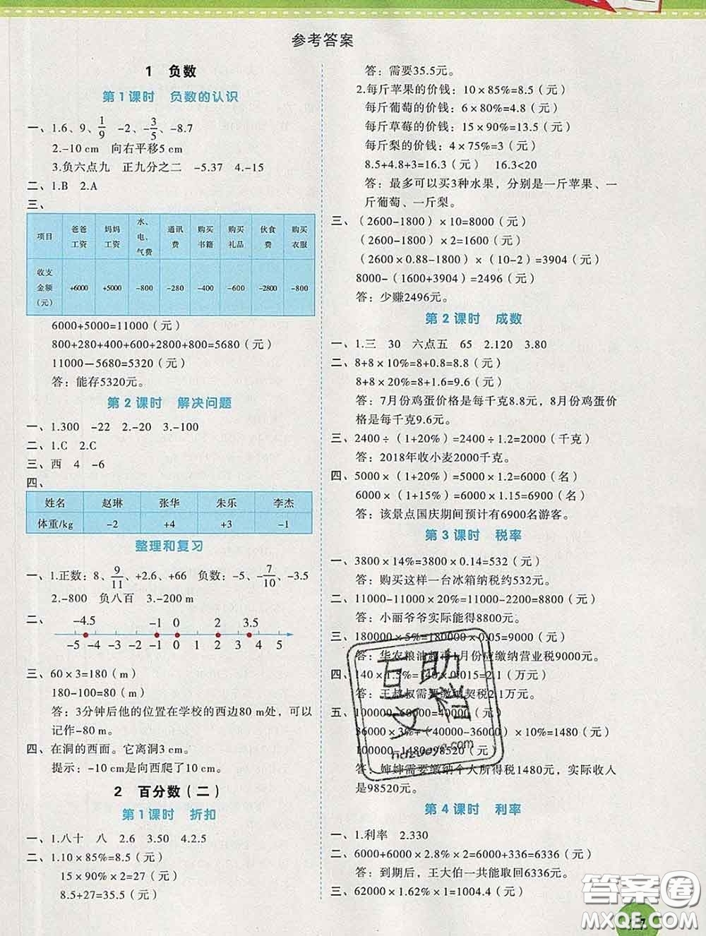 西安出版社2020新版黃岡隨堂練六年級數(shù)學(xué)下冊人教版答案