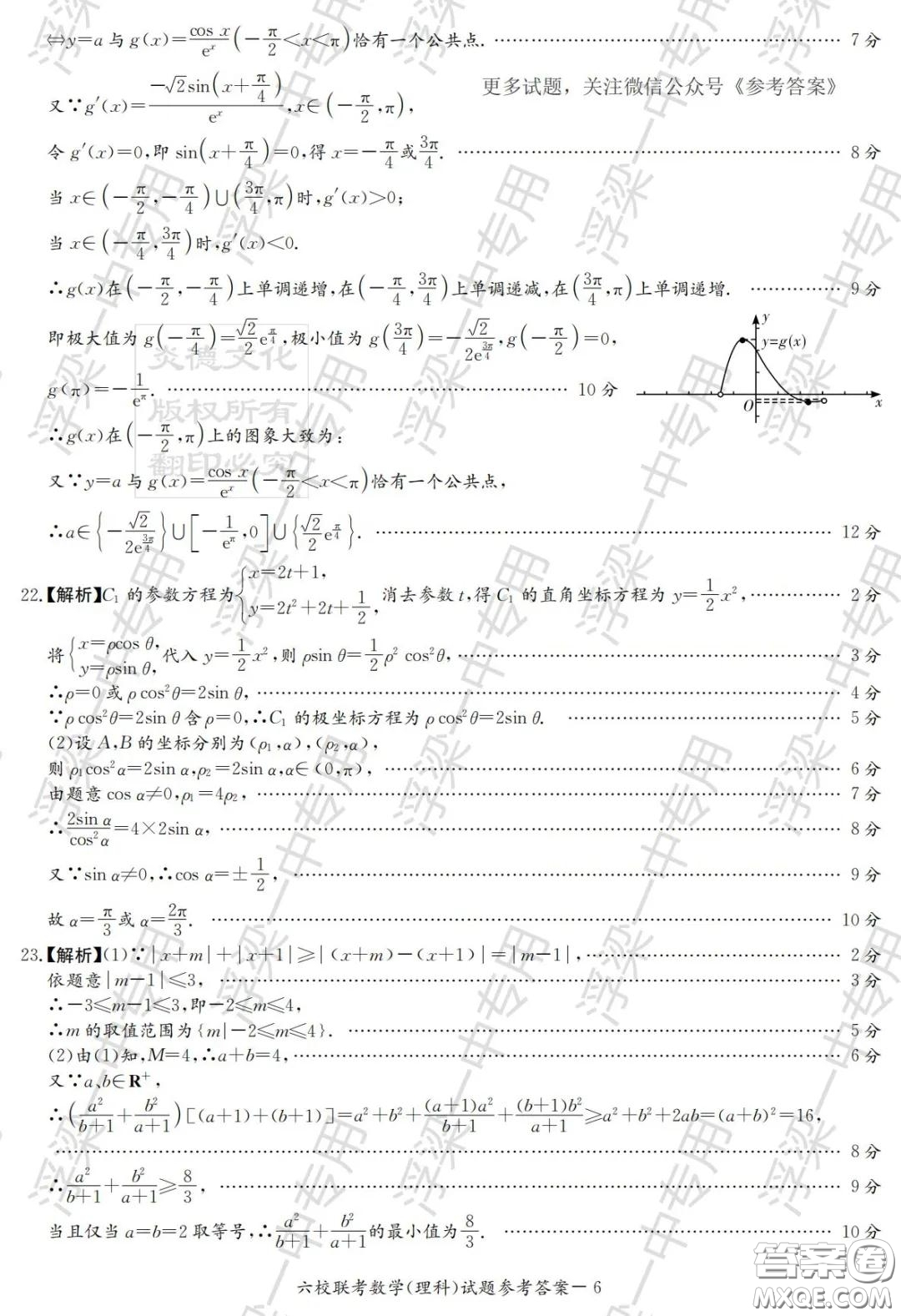 湖南省2020屆高三六校聯(lián)考試題理科數(shù)學(xué)答案