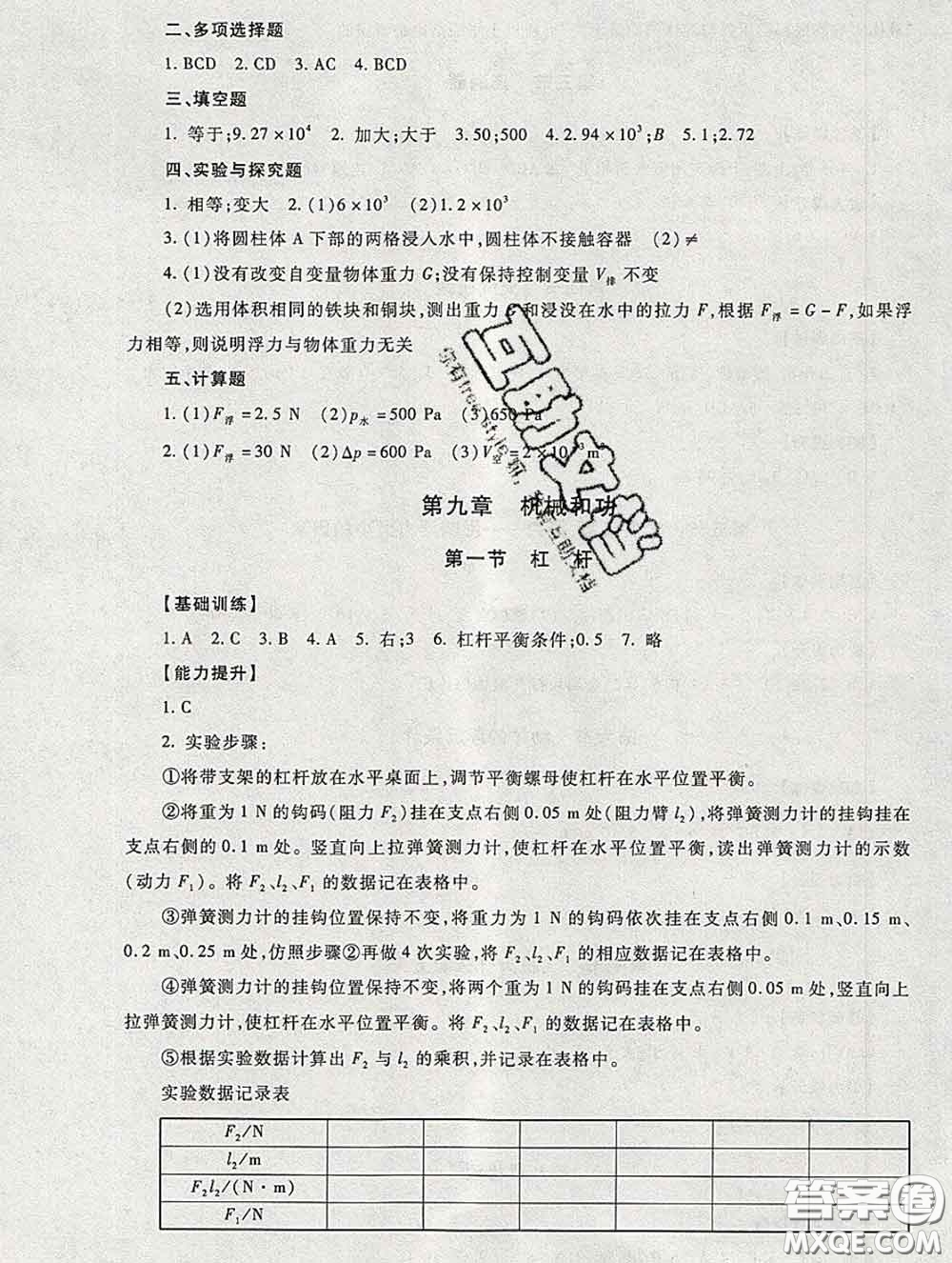 2020春海淀名師伴你學(xué)同步學(xué)練測(cè)八年級(jí)物理下冊(cè)人教版答案