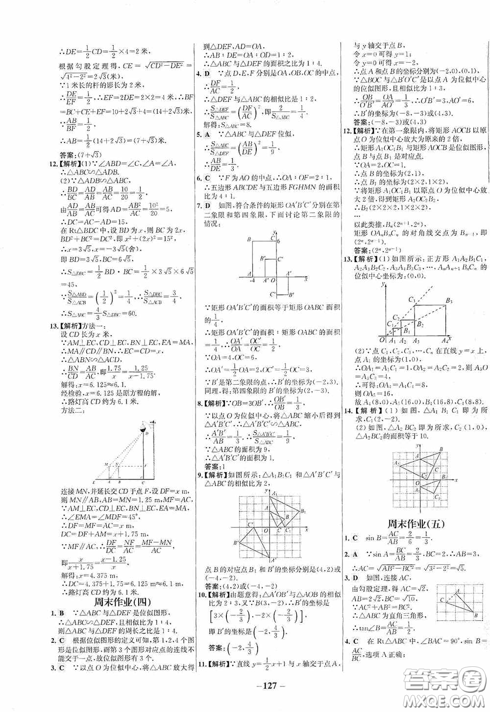 世紀(jì)金榜初中百練百勝2020周末作業(yè)期末專練九年級數(shù)學(xué)下冊答案