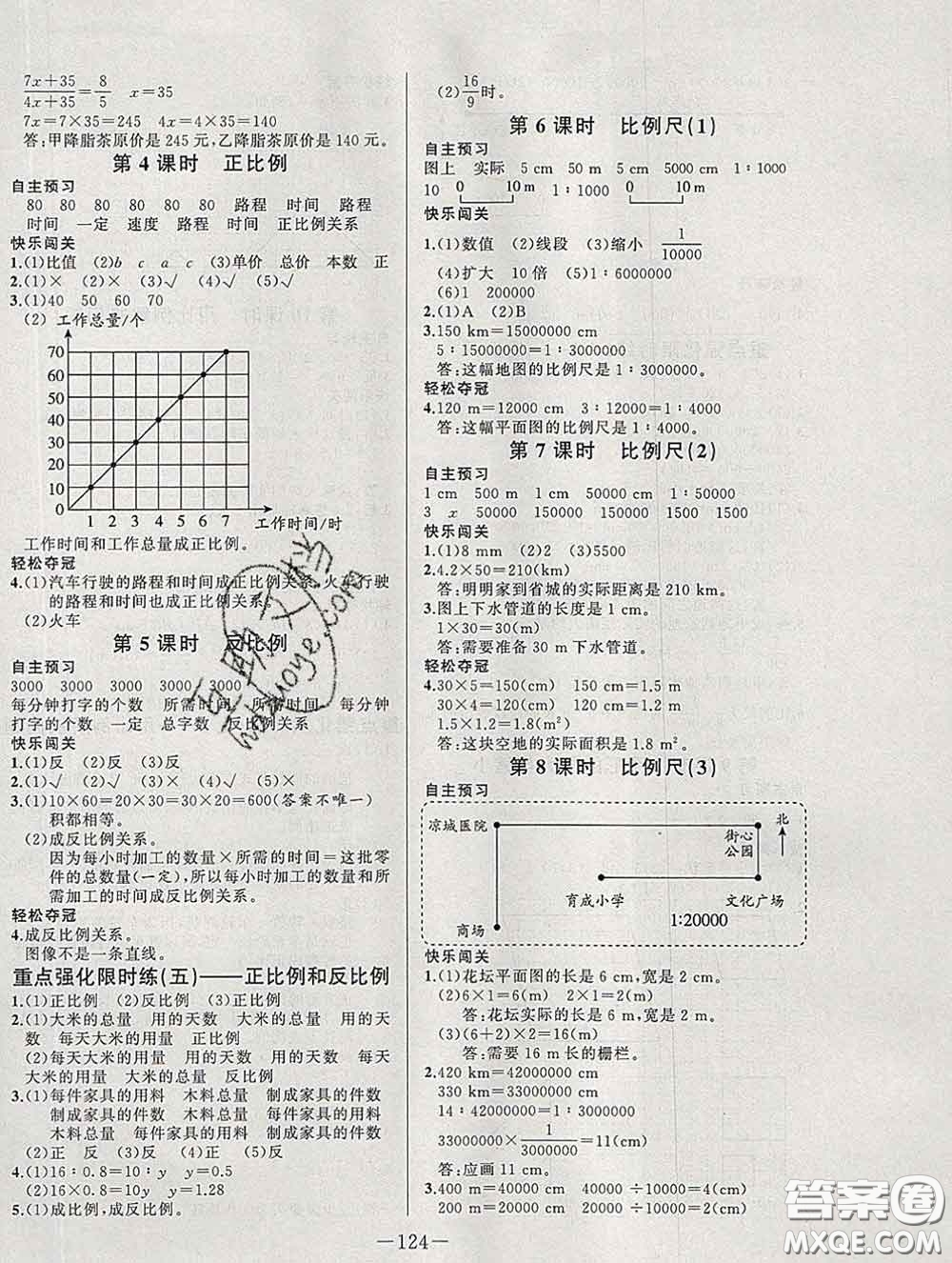 2020新版A+優(yōu)化作業(yè)本六年級數(shù)學(xué)下冊人教版參考答案