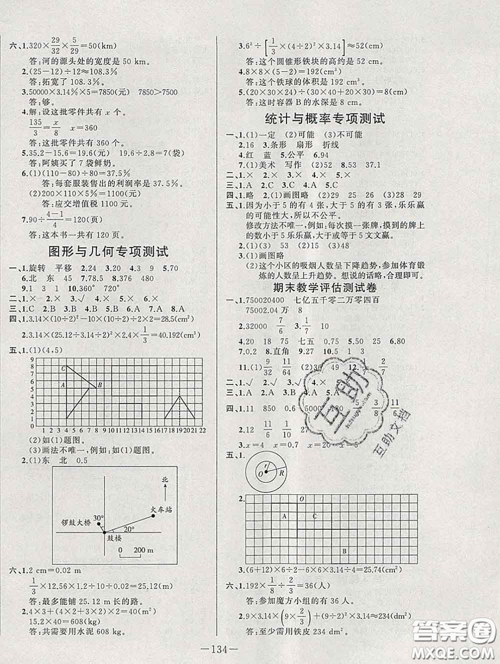 2020新版A+優(yōu)化作業(yè)本六年級數(shù)學(xué)下冊人教版參考答案