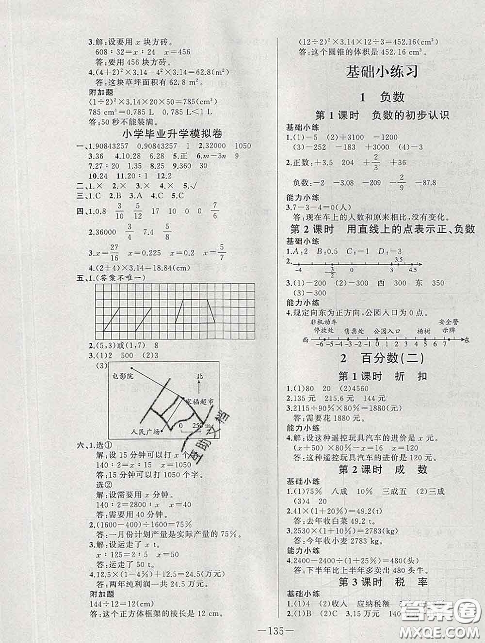 2020新版A+優(yōu)化作業(yè)本六年級數(shù)學(xué)下冊人教版參考答案