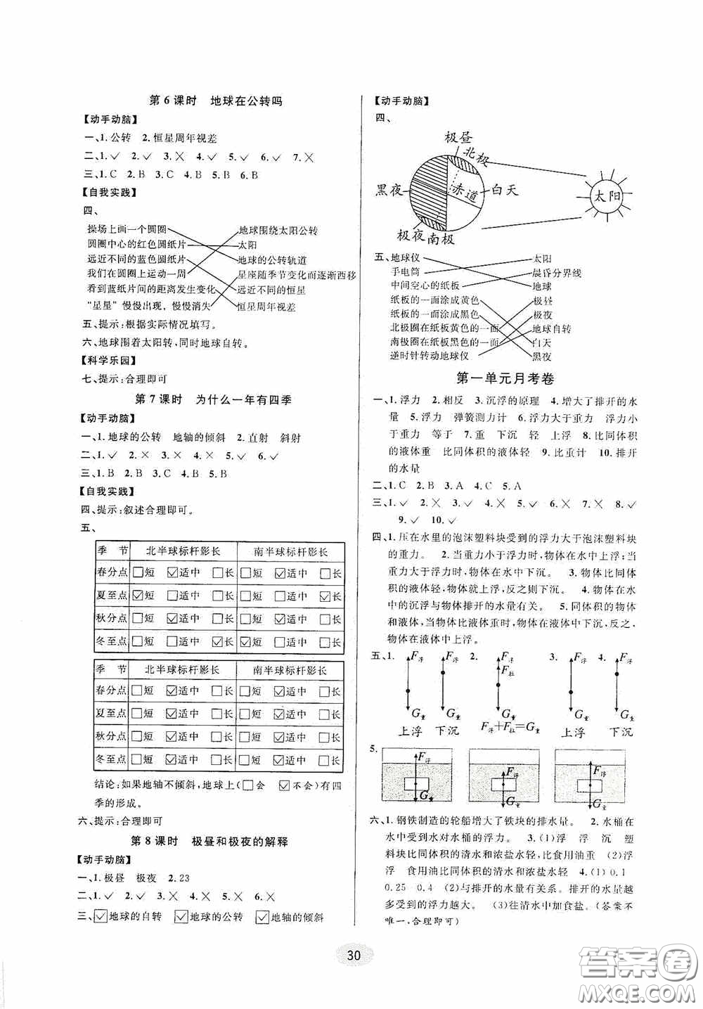 河海大學(xué)出版社2020同步特訓(xùn)小博士五年級(jí)科學(xué)人教版下冊(cè)答案