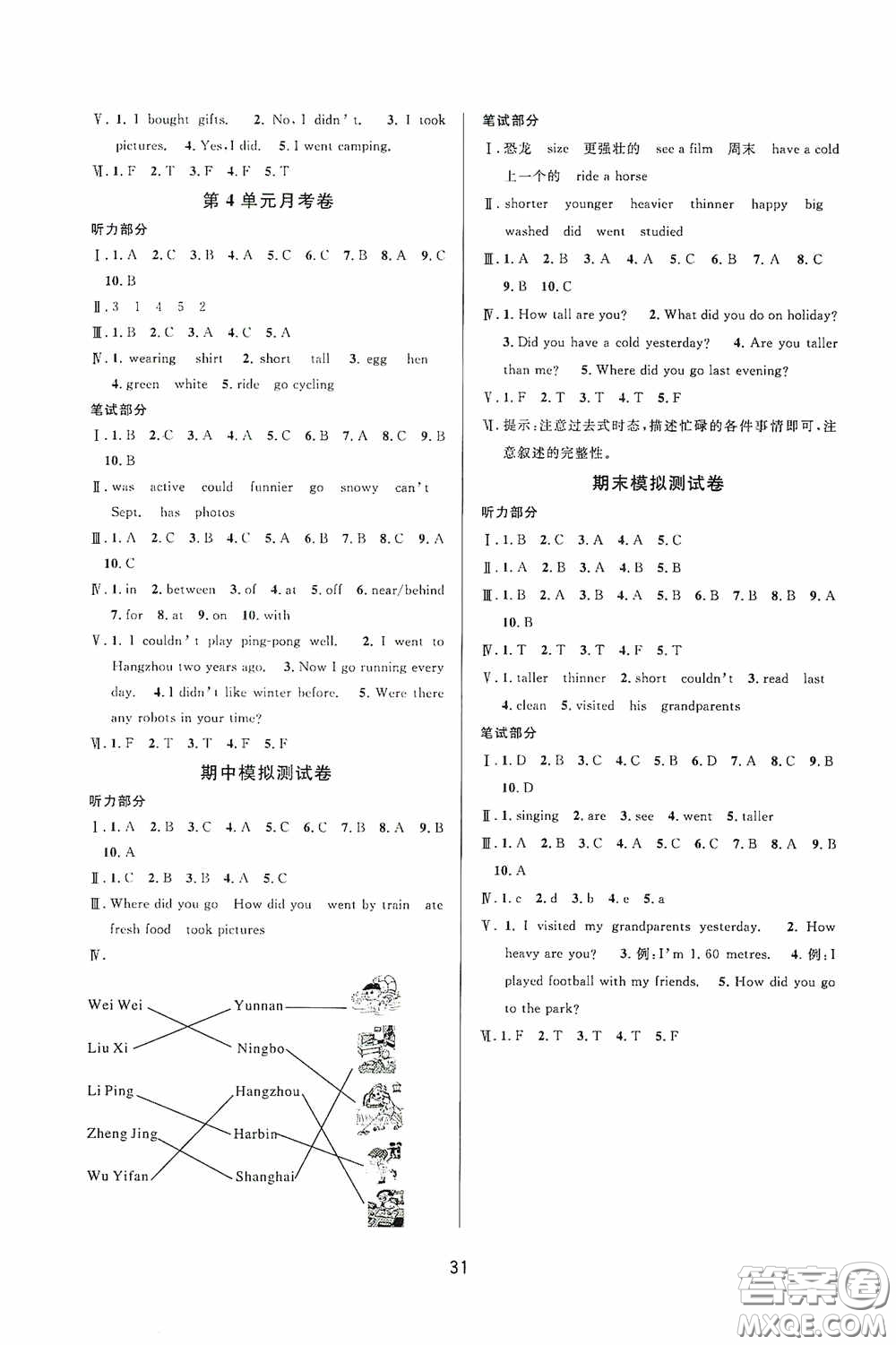 河海大學(xué)出版社2020同步特訓(xùn)小博士六年級英語人教版下冊答案