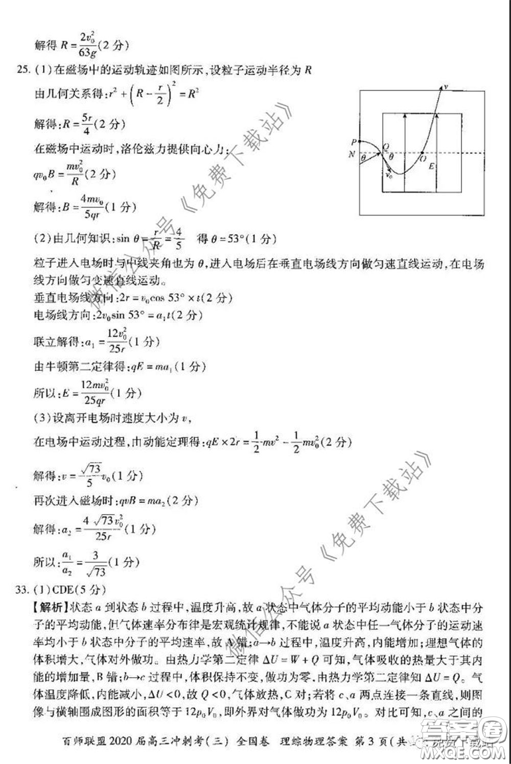 百師聯(lián)盟2020屆高三沖刺考三全國卷理綜試題及答案