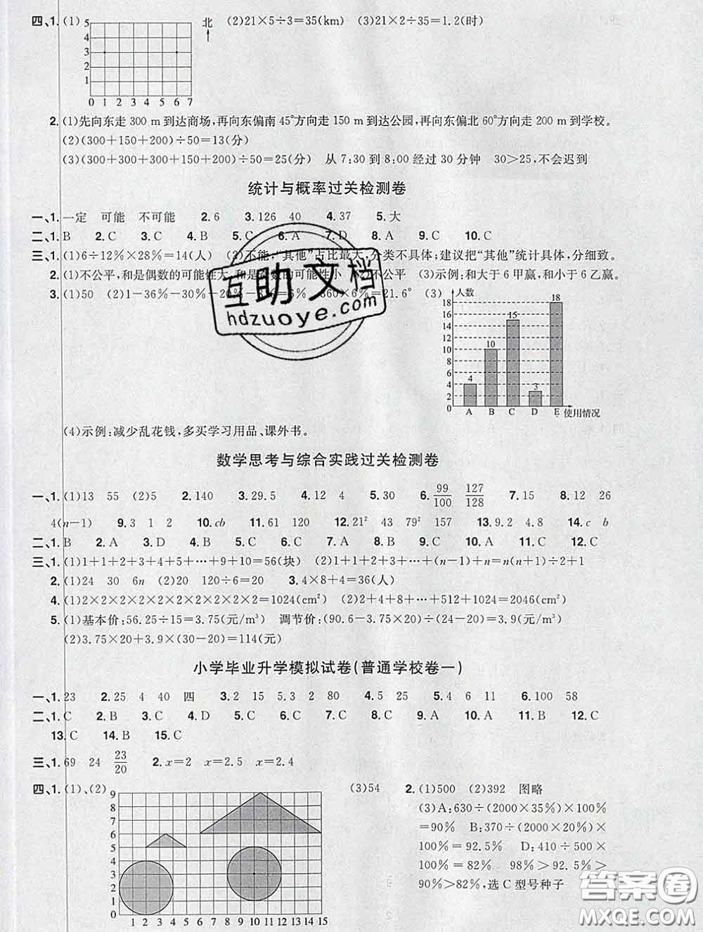 2020新版陽光同學一線名師全優(yōu)好卷六年級數(shù)學下冊人教版福建專版答案