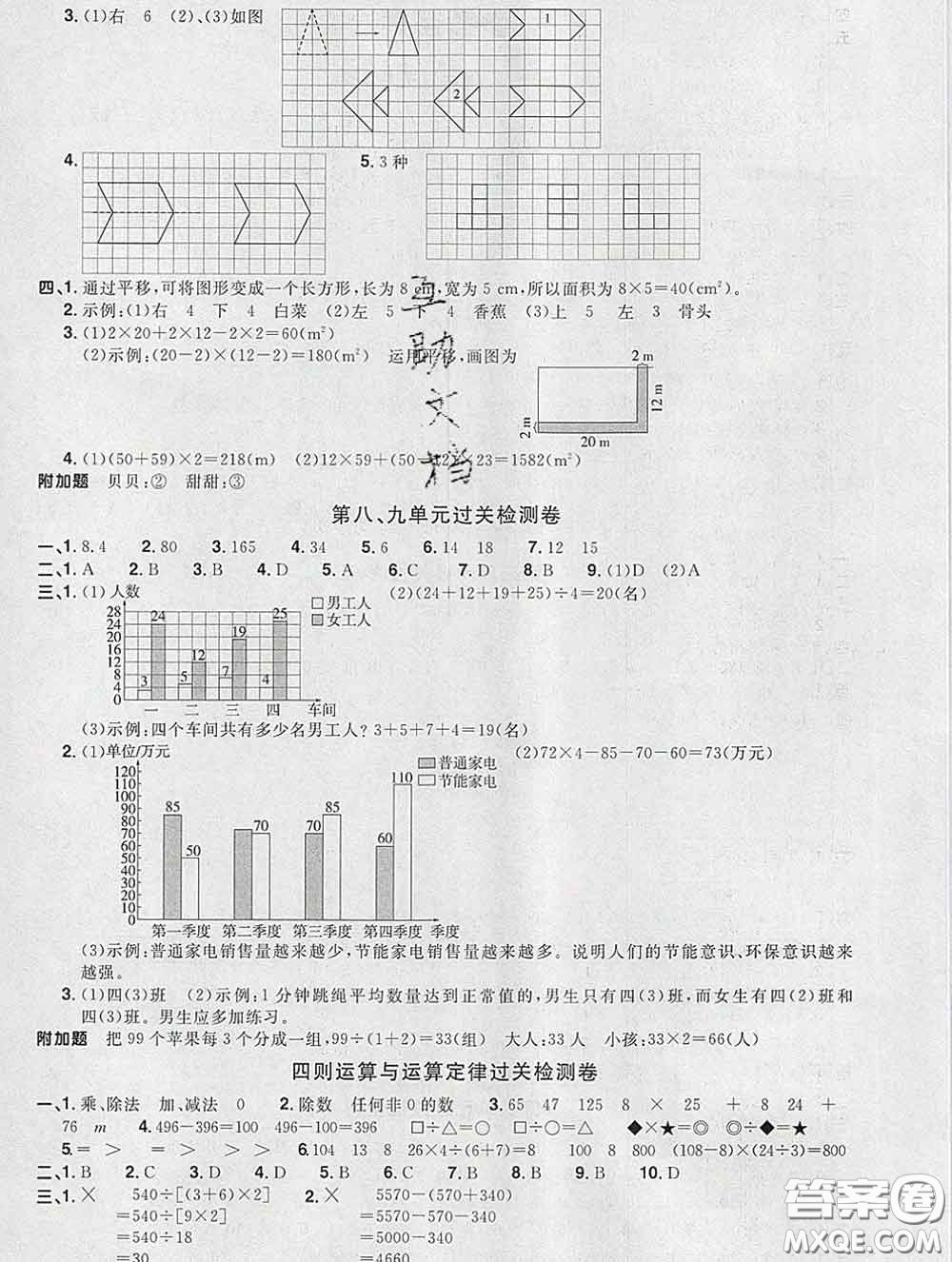 2020新版陽光同學(xué)一線名師全優(yōu)好卷四年級數(shù)學(xué)下冊人教版福建專版答案