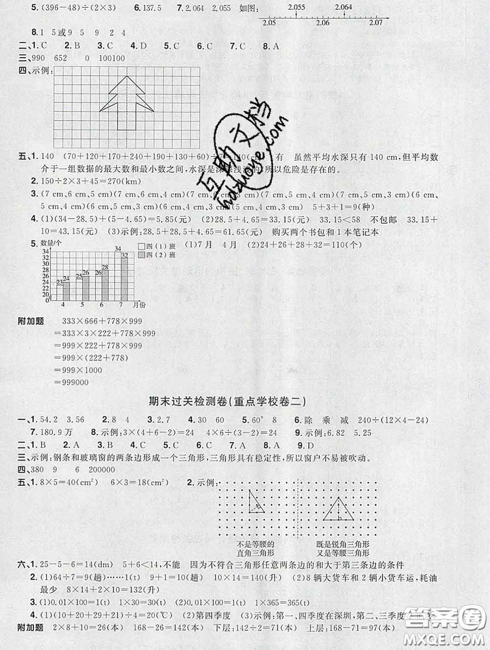 2020新版陽光同學(xué)一線名師全優(yōu)好卷四年級數(shù)學(xué)下冊人教版福建專版答案