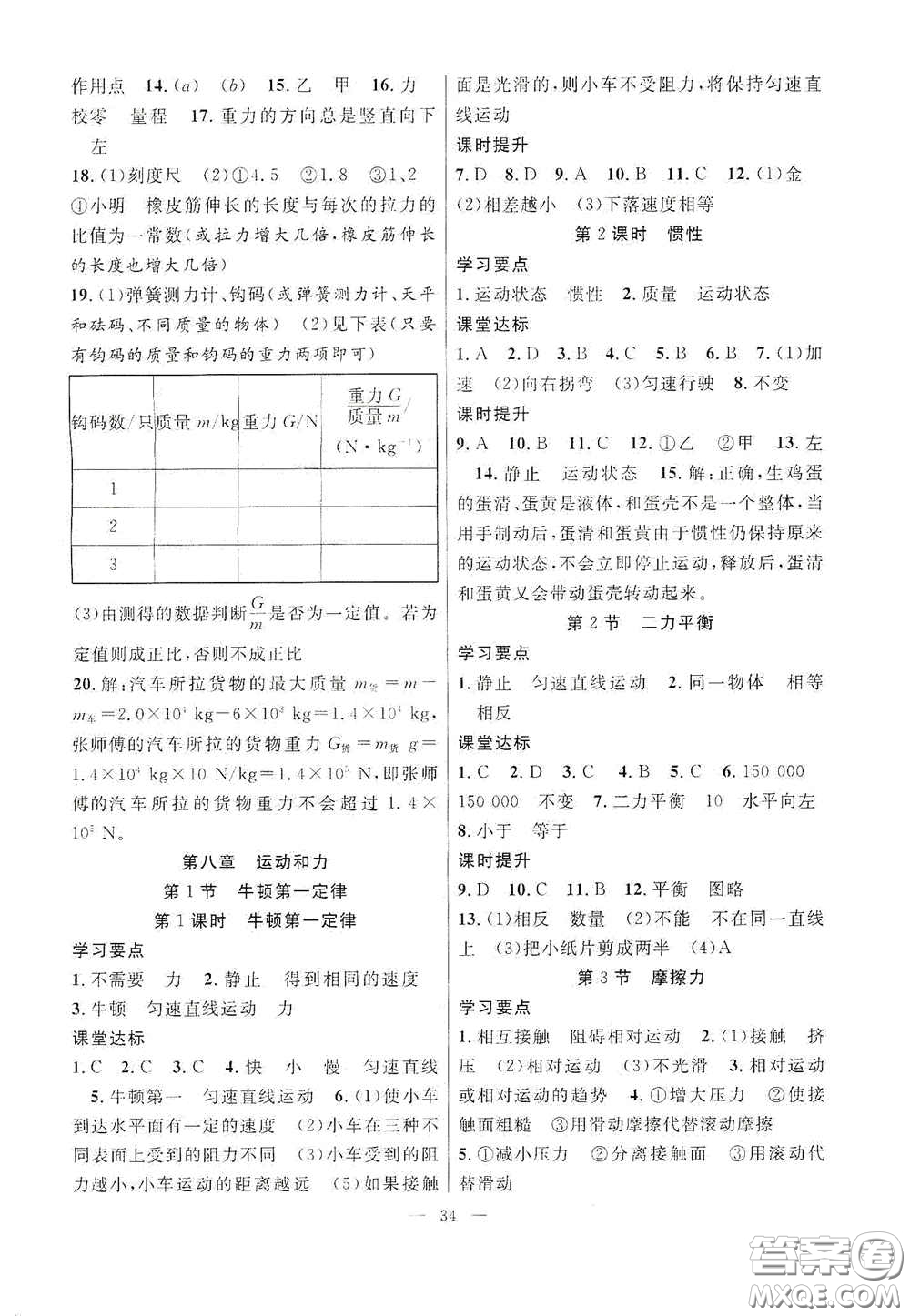 合肥大學(xué)出版社2020全頻道課時作業(yè)八年級物理下冊人教版答案