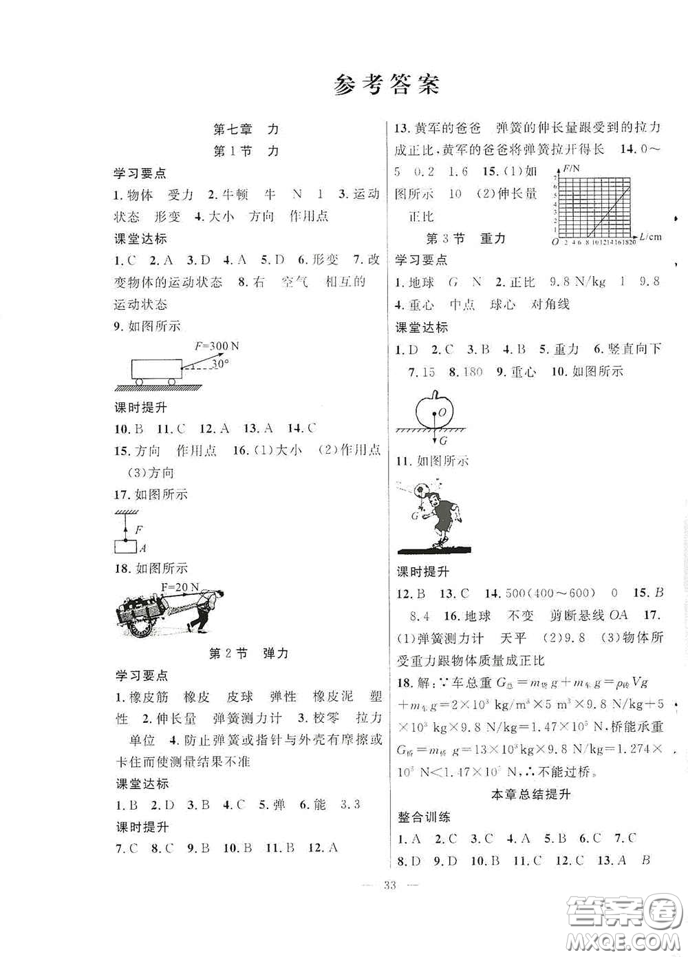 合肥大學(xué)出版社2020全頻道課時作業(yè)八年級物理下冊人教版答案