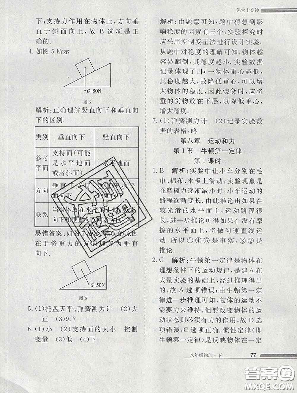 2020一川教育學(xué)考A+課堂檢測(cè)10分鐘八年級(jí)物理下冊(cè)人教版答案