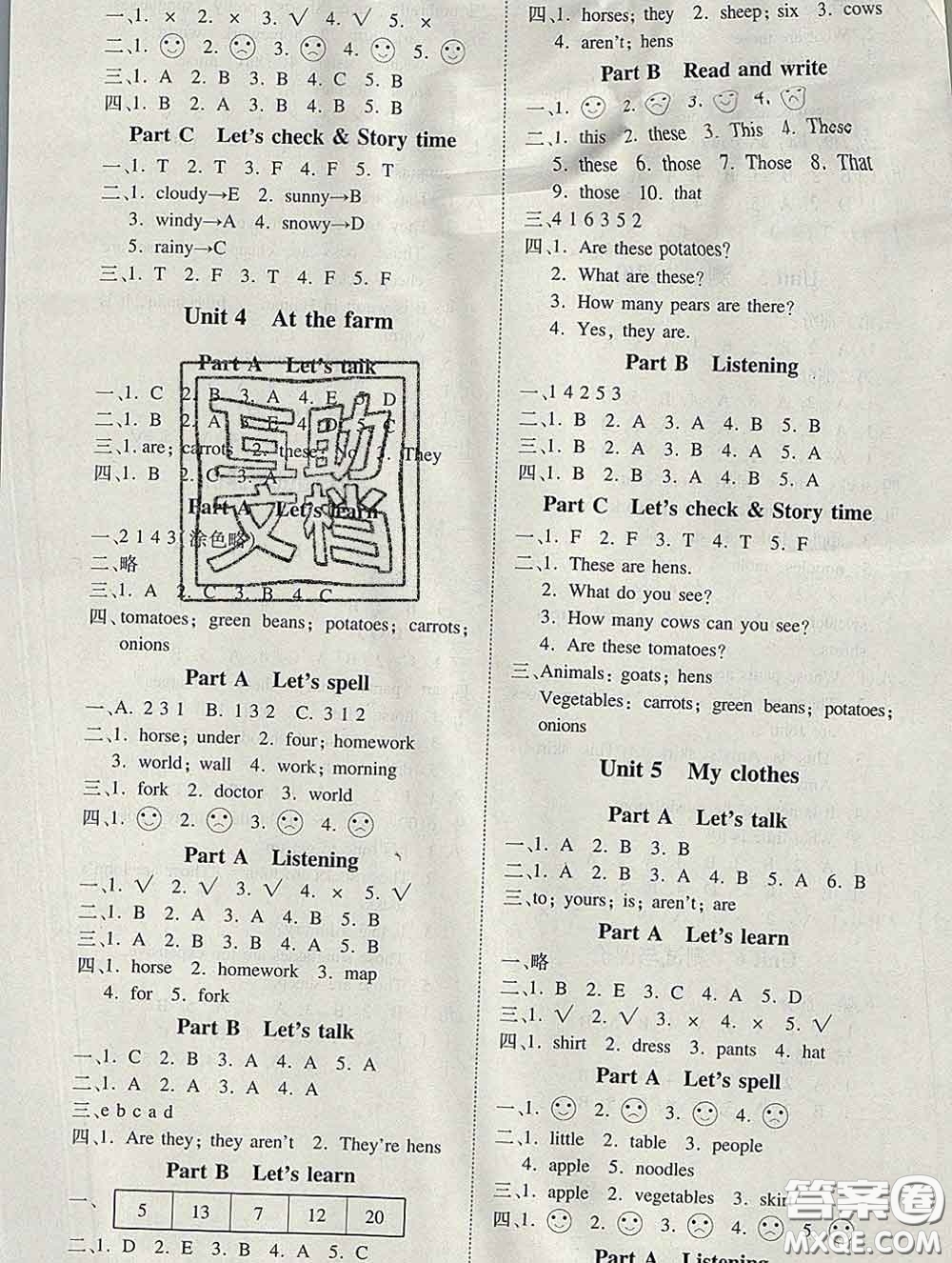 2020新版同步精練四年級(jí)英語下冊(cè)人教版參考答案