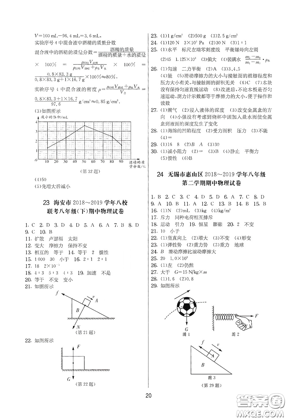 吉林教育出版社2020實(shí)驗(yàn)班提優(yōu)大考卷八年級(jí)物理下冊(cè)蘇科版答案