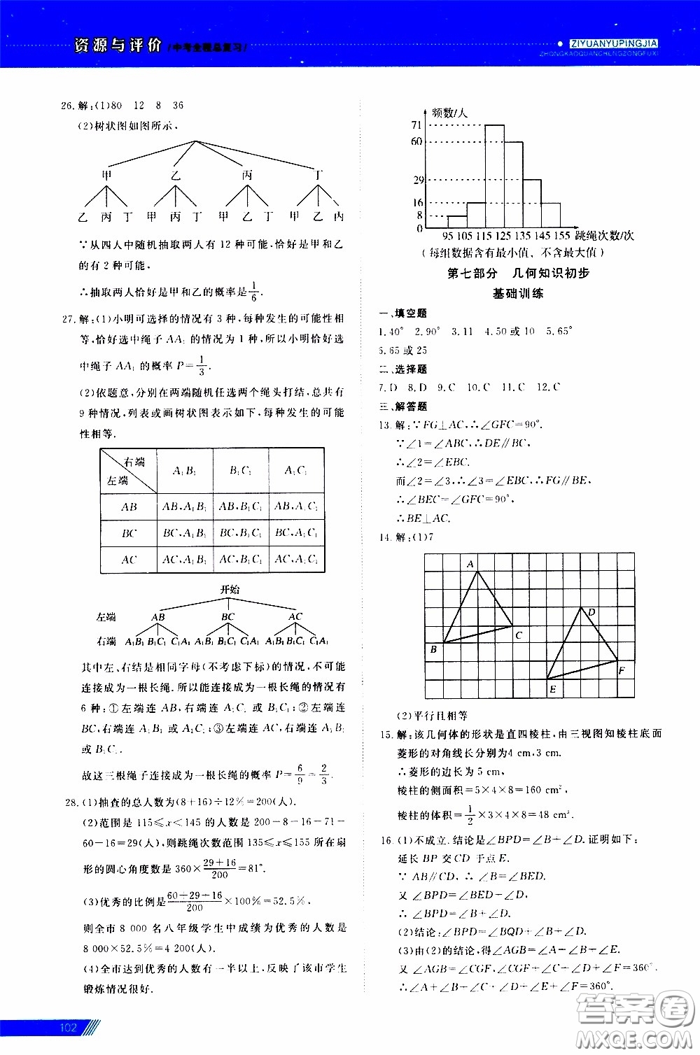 黑龍江教育出版社2020年資源與評價中考全程總復習數(shù)學參考答案