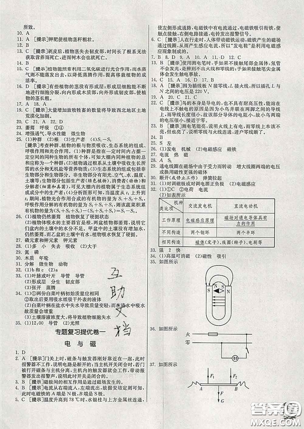 春雨教育2020春實(shí)驗(yàn)班提優(yōu)訓(xùn)練八年級科學(xué)下冊浙教版答案