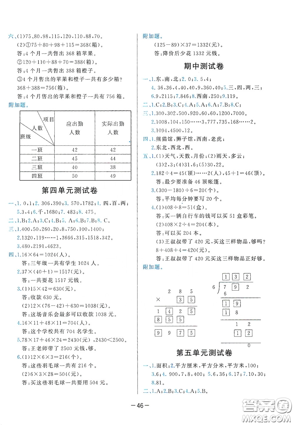 現(xiàn)代教育出版社2020學(xué)而思基本功同步練測(cè)試卷小學(xué)數(shù)學(xué)三年級(jí)下冊(cè)人教版答案