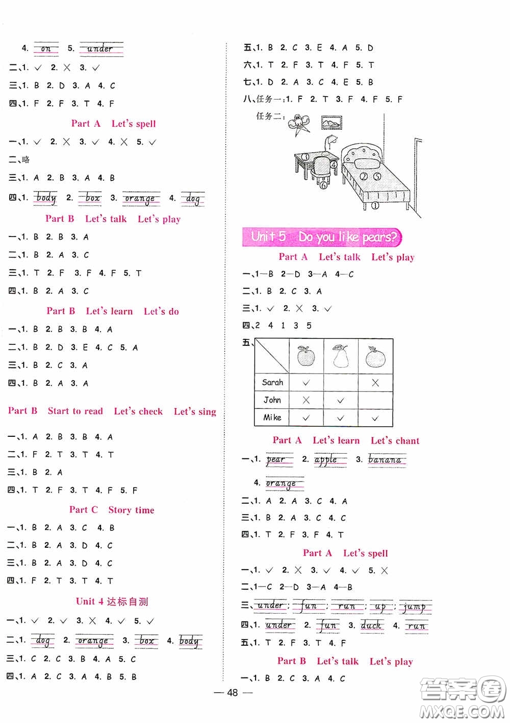 浙江教育出版社2020陽光同學(xué)課時達標(biāo)訓(xùn)練三年級英語下冊PEP版浙江專版答案