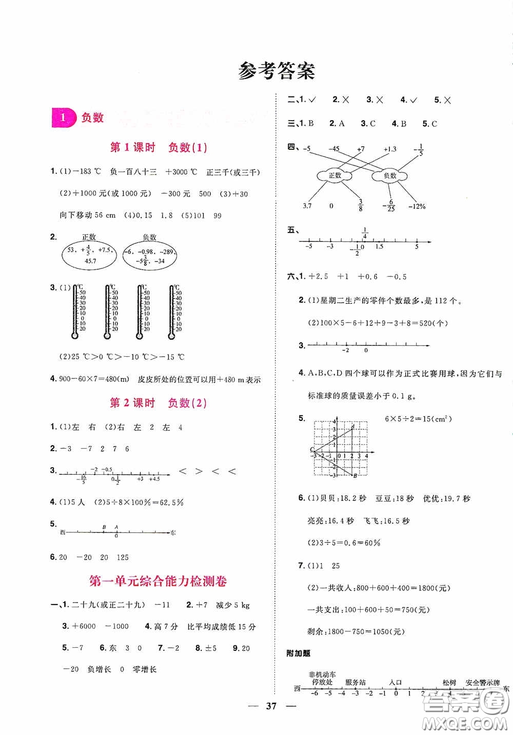 浙江教育出版社2020陽光同學(xué)課時達(dá)標(biāo)訓(xùn)練六年級數(shù)學(xué)下冊人教版浙江專版答案