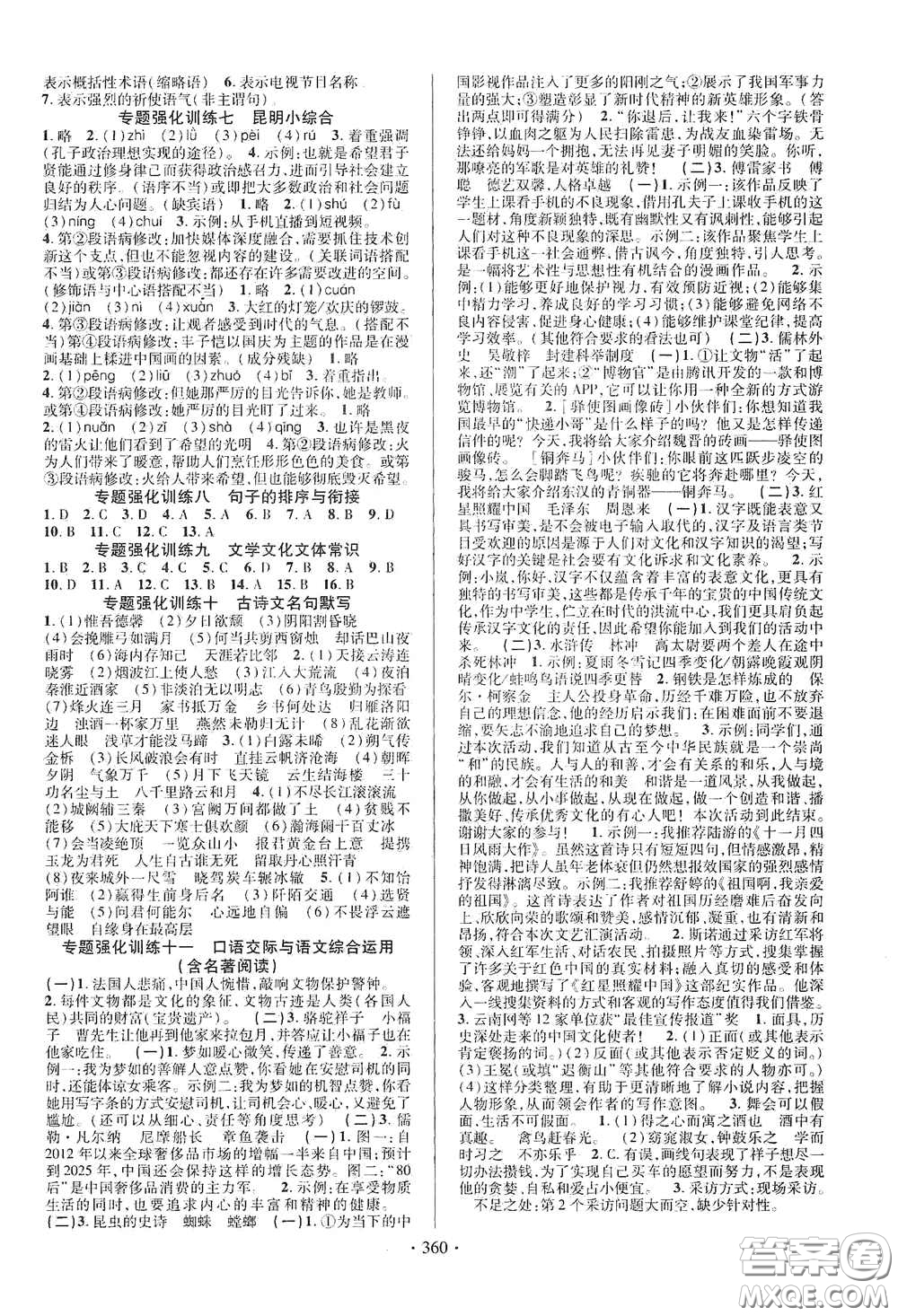 2020云南本土初中總復(fù)習(xí)掌控中考課外提升作業(yè)語(yǔ)文答案