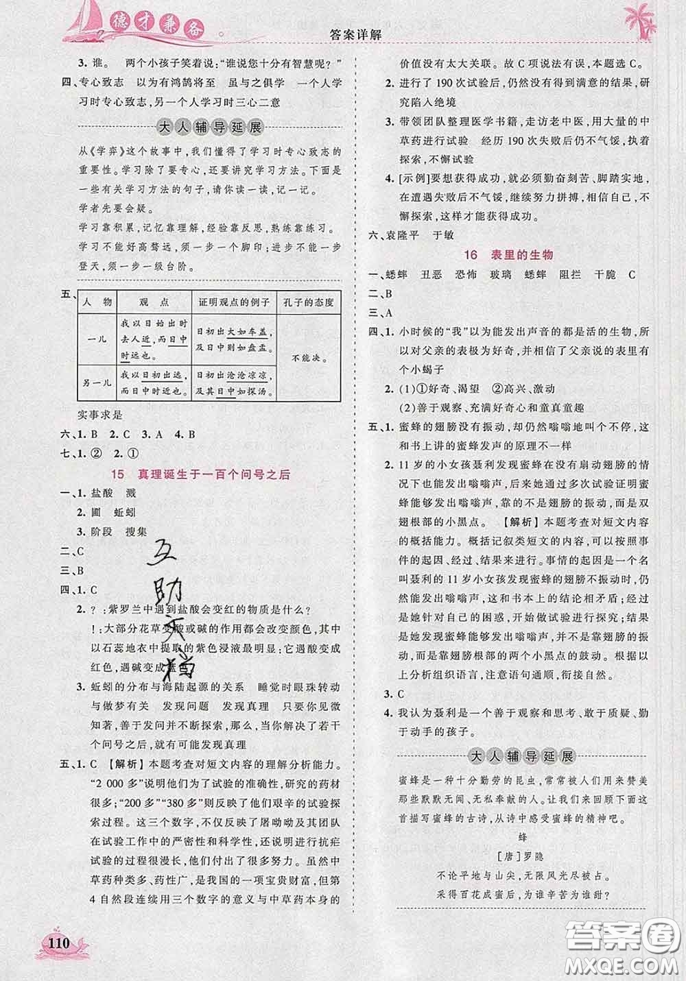 2020新版王朝霞德才兼?zhèn)渥鳂I(yè)創(chuàng)新設計六年級語文下冊人教版答案