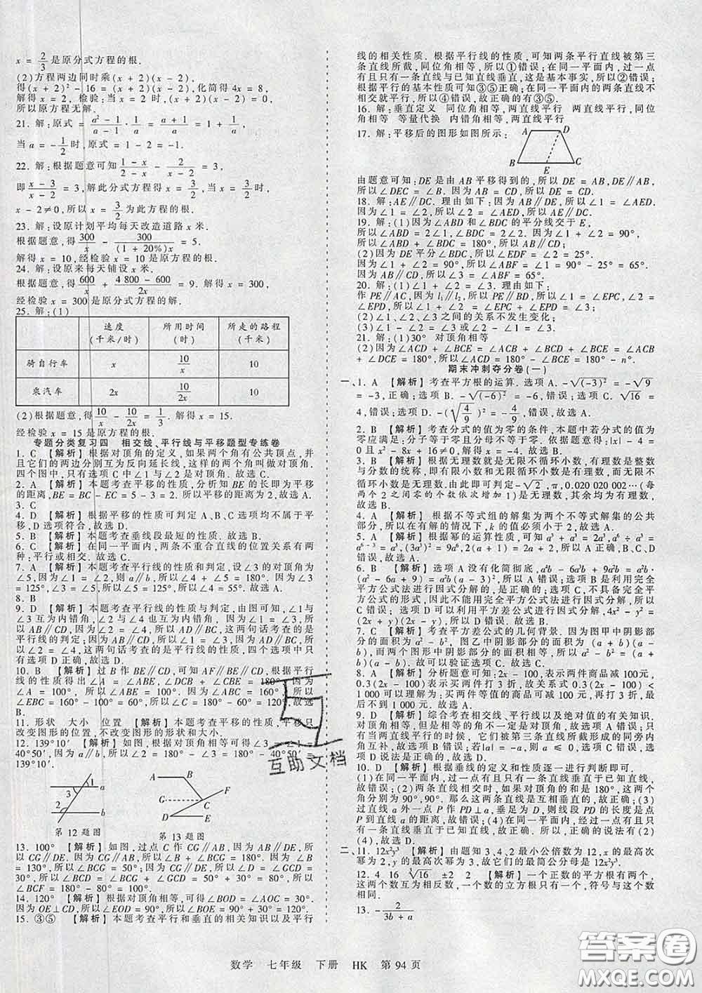 2020新版王朝霞考點梳理時習(xí)卷七年級數(shù)學(xué)下冊滬科版答案