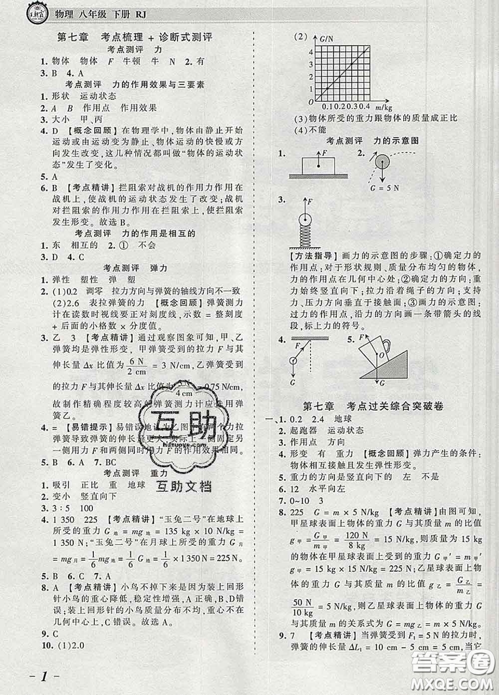 2020新版王朝霞考點(diǎn)梳理時(shí)習(xí)卷八年級(jí)物理下冊(cè)人教版答案