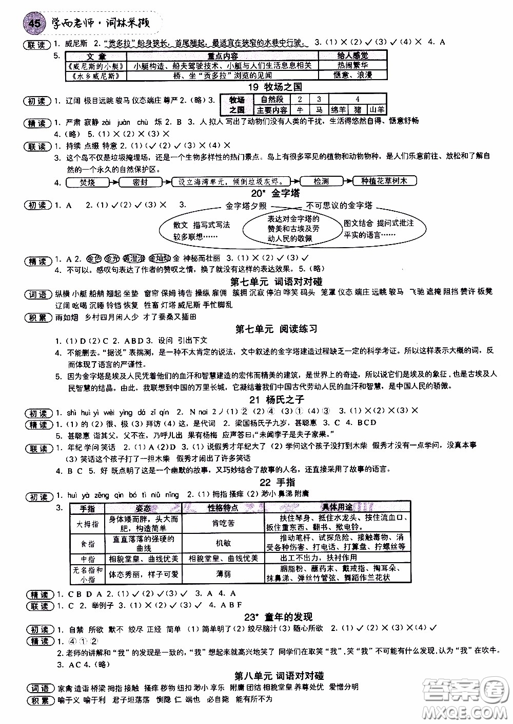 欣語文化2020年學(xué)而老師詞林采擷五年級下冊語文參考答案