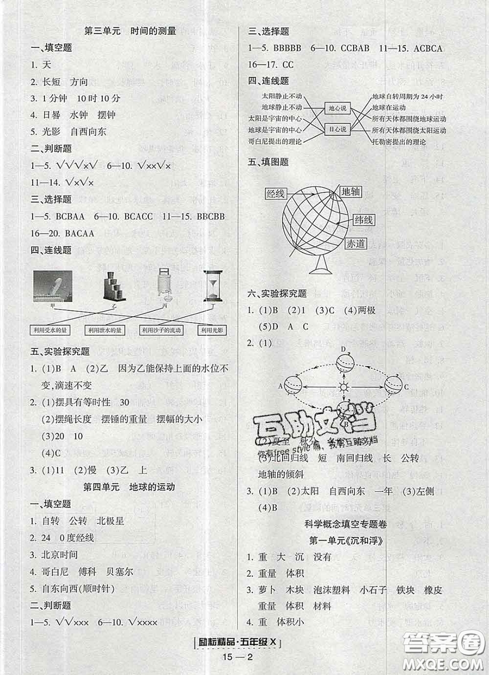 2020春勵耘書業(yè)浙江期末五年級科學下冊教科版答案