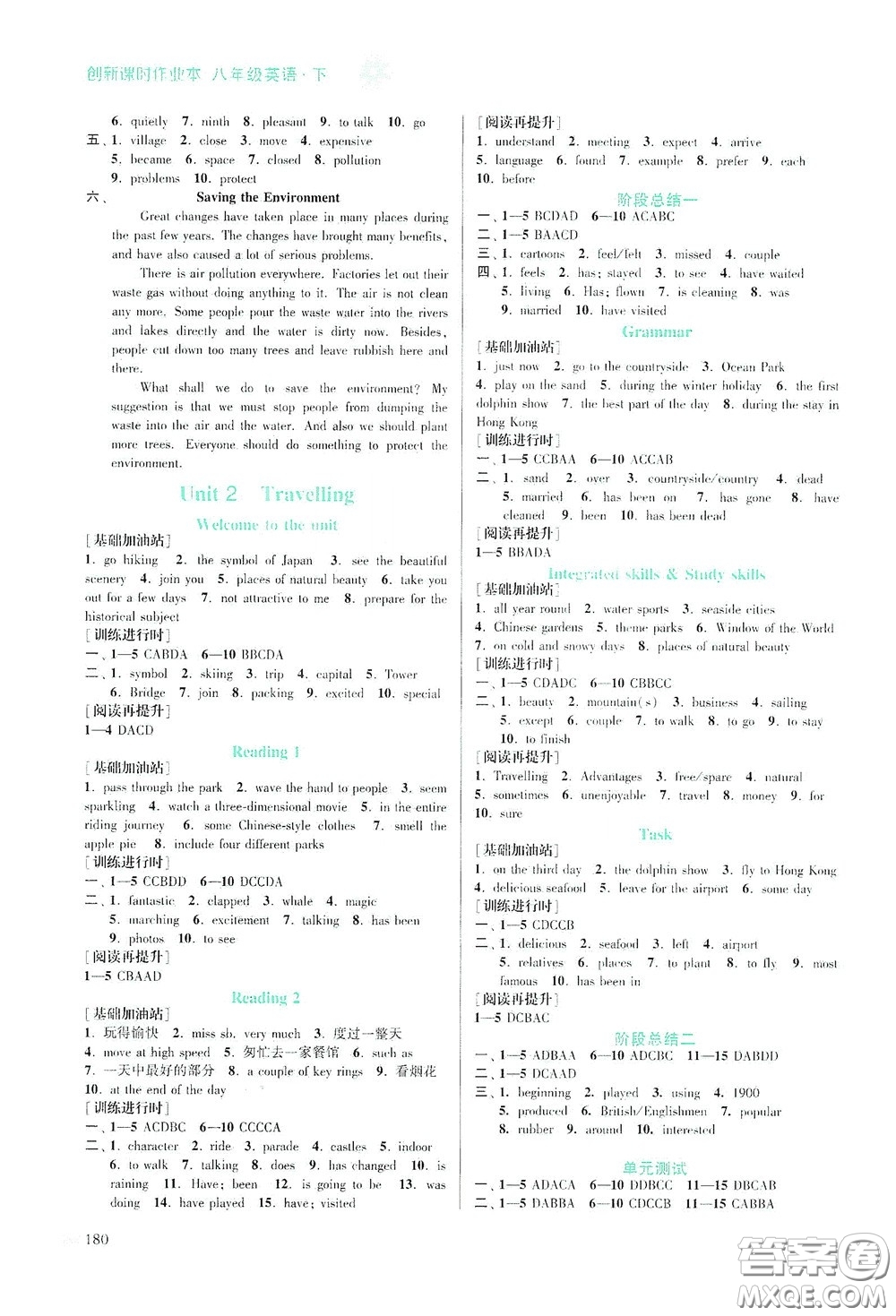 江蘇鳳凰美術(shù)出版社2020創(chuàng)新課時(shí)作業(yè)本八年級(jí)英語(yǔ)下冊(cè)江蘇版答案