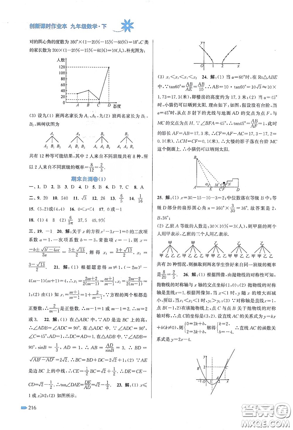 江蘇鳳凰美術(shù)出版社2020創(chuàng)新課時作業(yè)本九年級數(shù)學(xué)下冊江蘇版答案