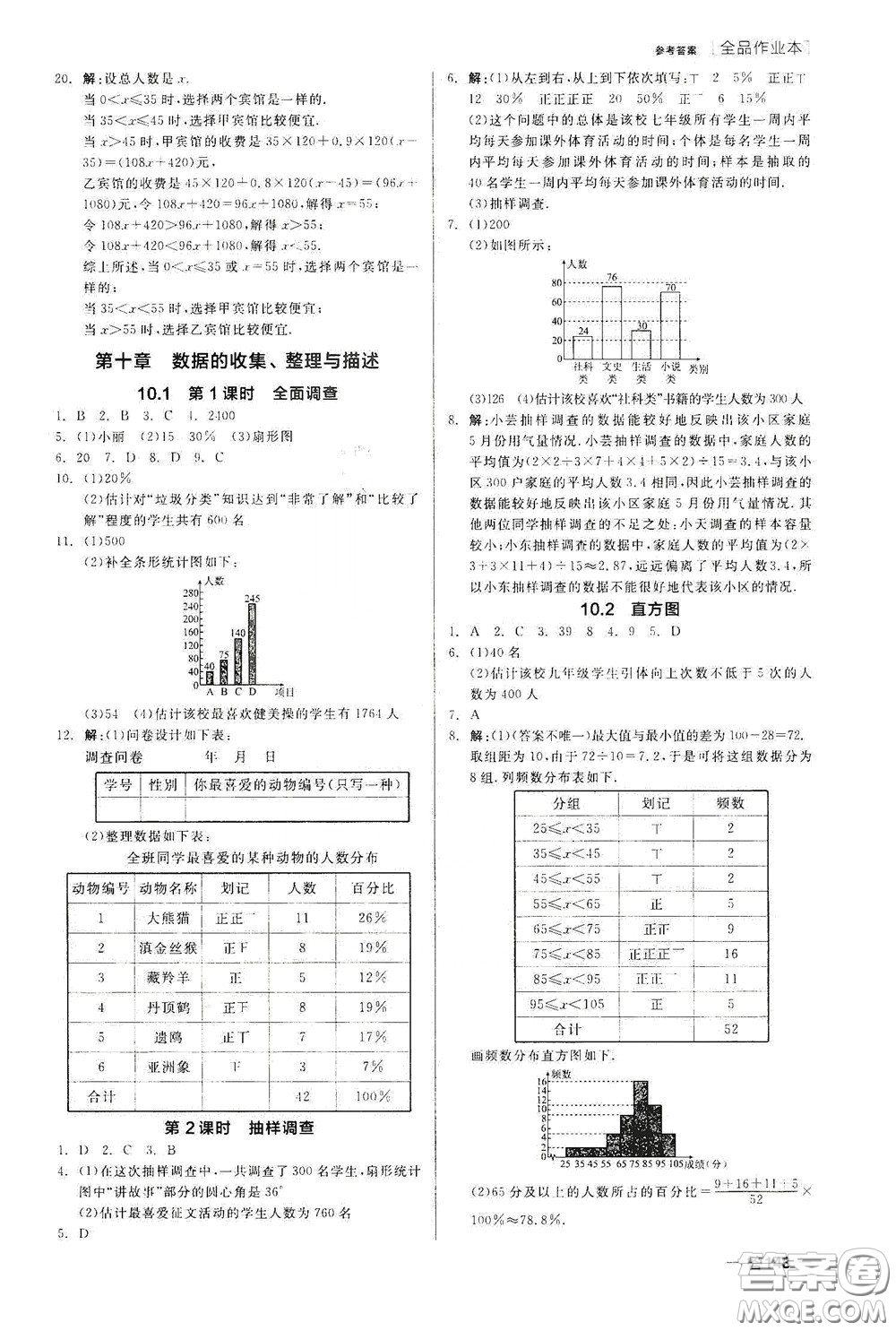 陽光出版社2020全品作業(yè)本七年級數(shù)學下冊新課標人教版云南專版答案