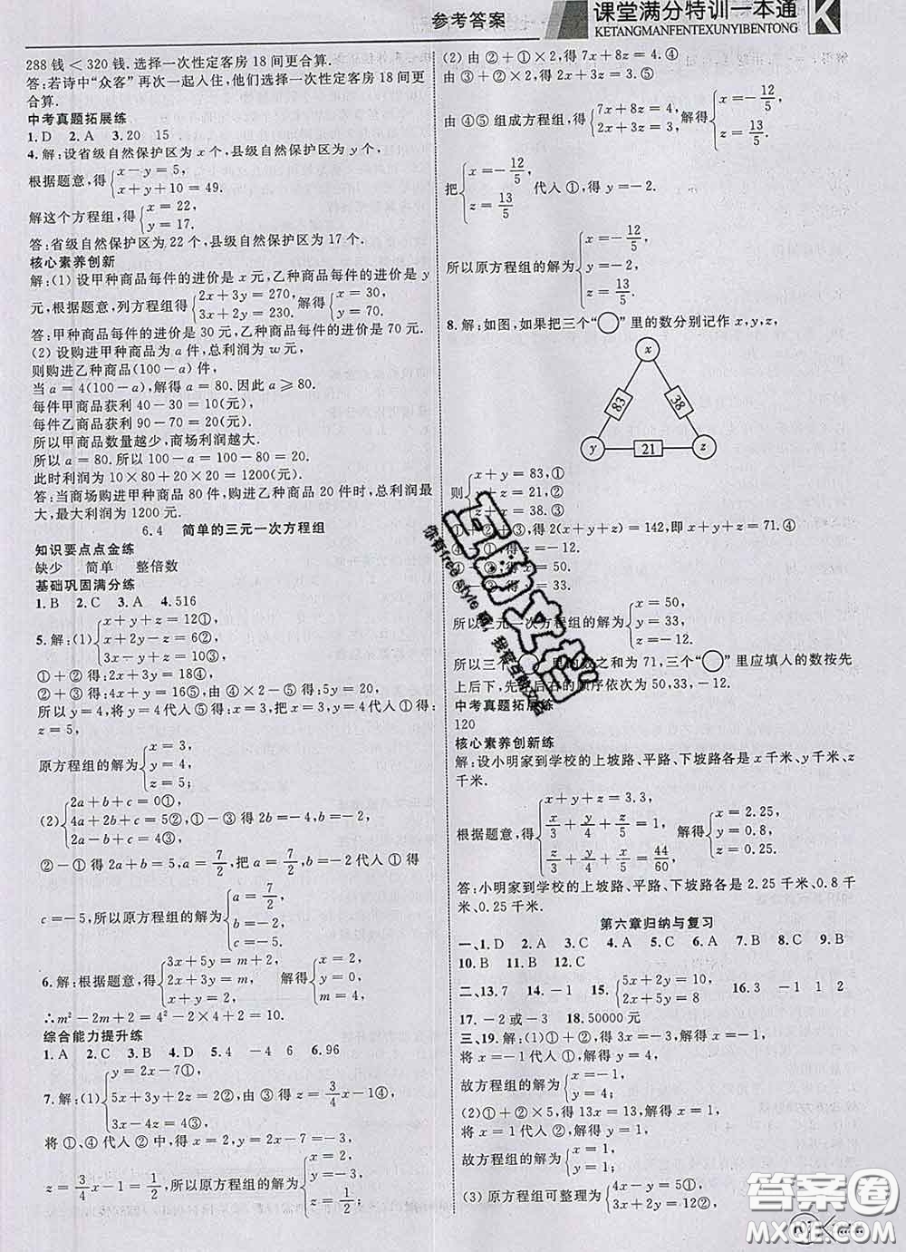 2020新版贏在課堂課堂滿分特訓(xùn)一本通七年級(jí)數(shù)學(xué)下冊(cè)冀教版答案