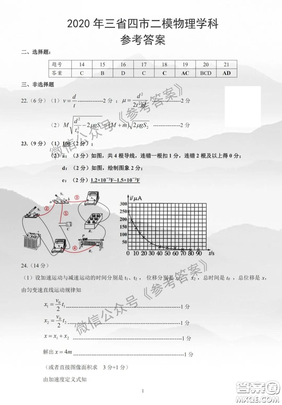 2020年東北三省四市教研聯(lián)合體高考模擬試卷二理科綜合答案