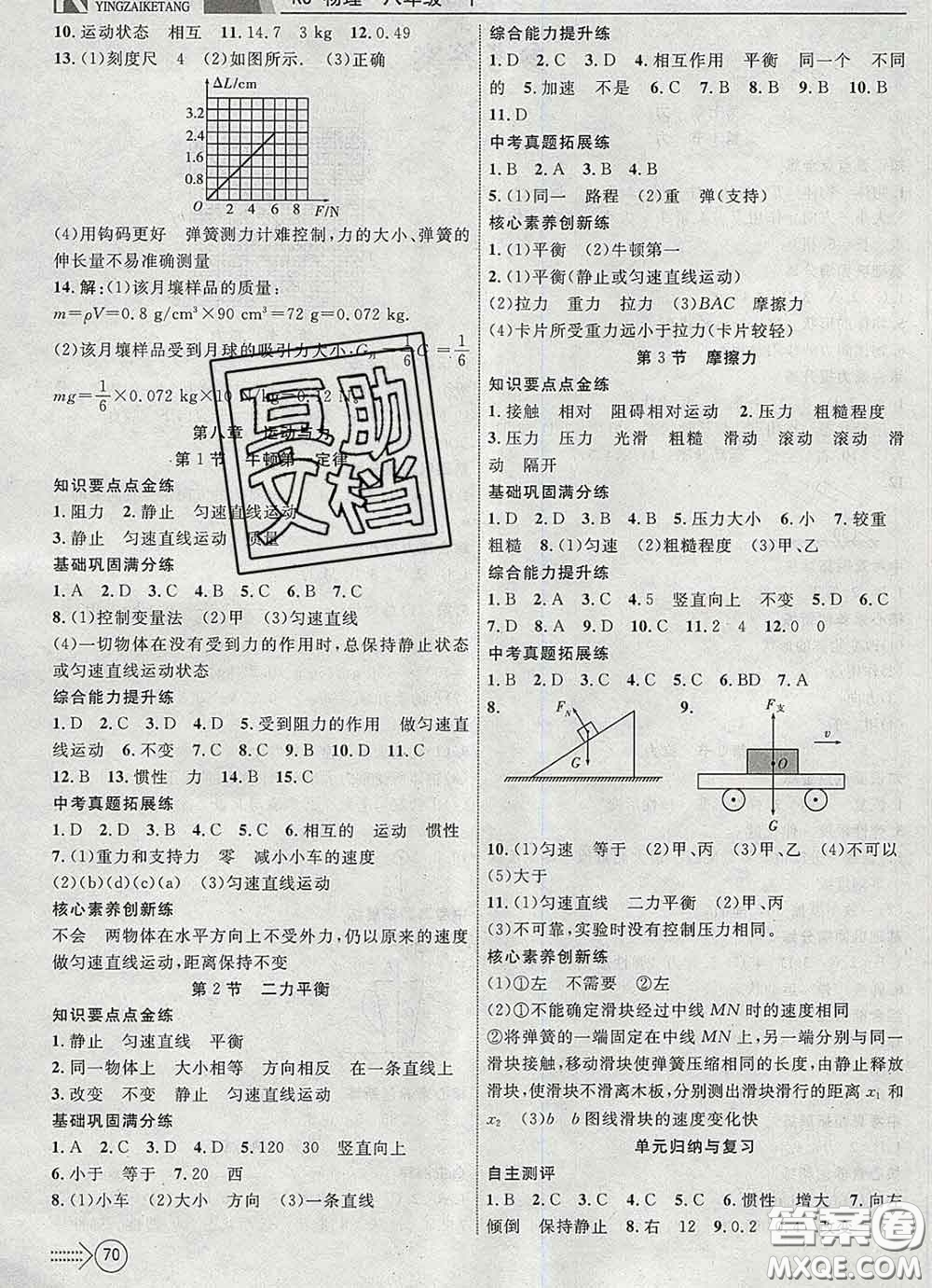 2020新版贏在課堂課堂滿分特訓一本通八年級物理下冊人教版答案